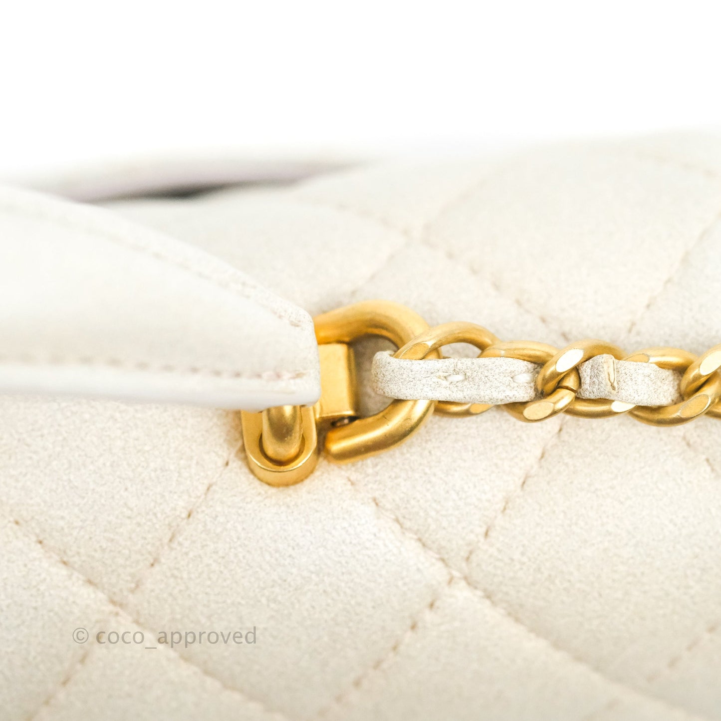 Chanel Top Handle Mini Rectangular Flap Bag Iridescent White Lambskin Aged Gold Hardware