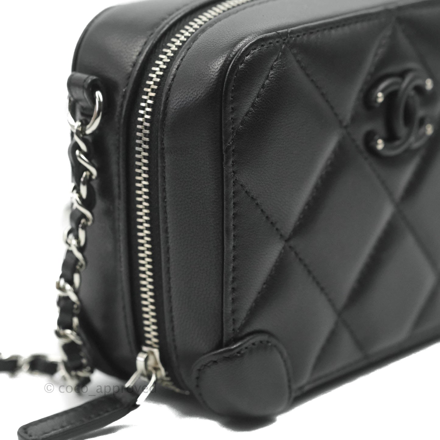 Chanel Mini Quilted Camera Case Black Lambskin Silver Hardware