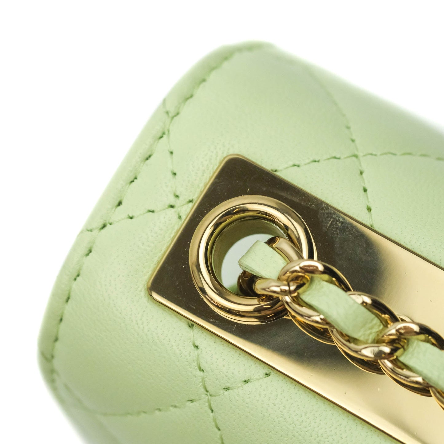Chanel Mini Quilted Trendy CC Clutch With Chain Light Green Lambskin Gold Hardware
