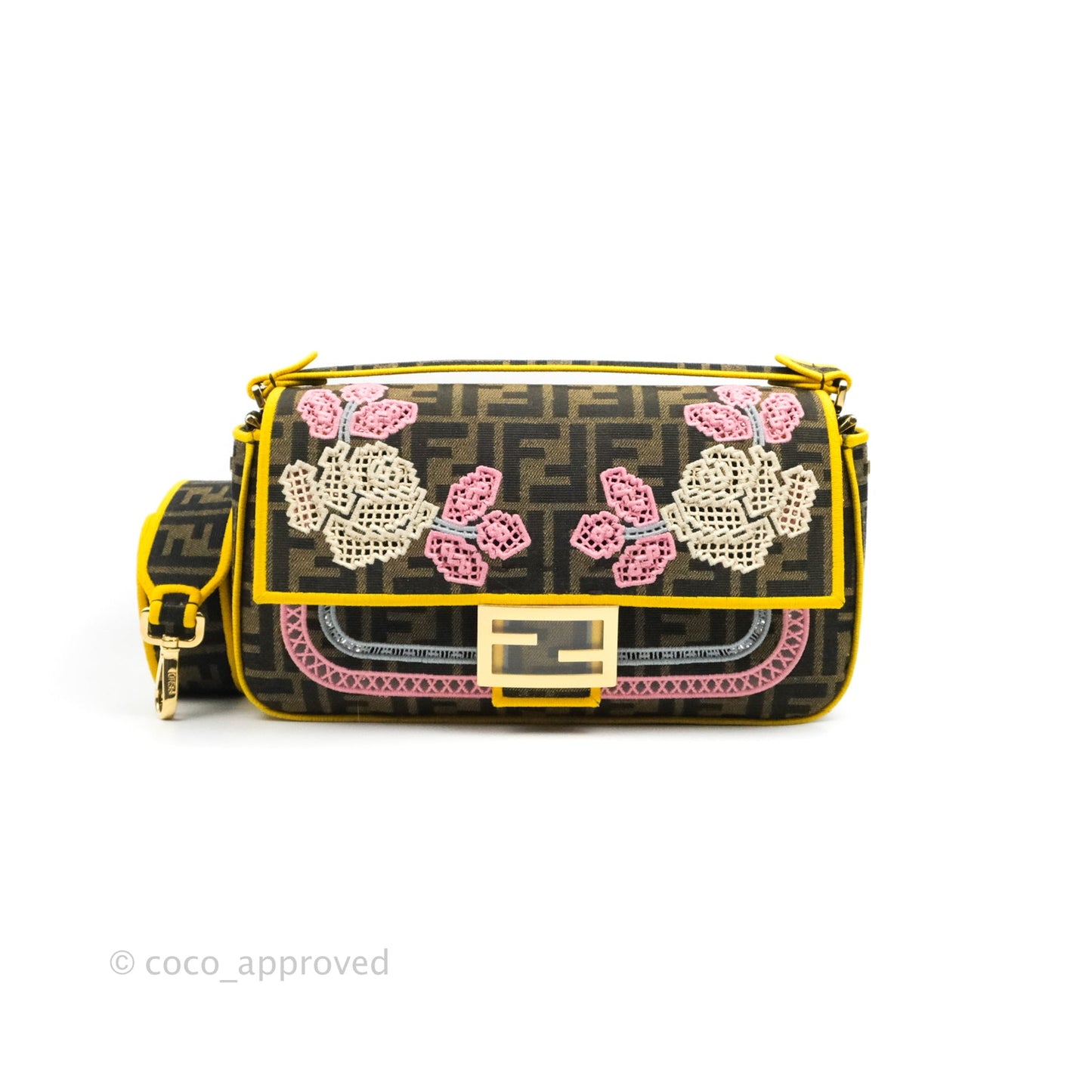 Fendi Medium Embroidered FF Fabric Baguette Bag Multicolour Gold Hardware