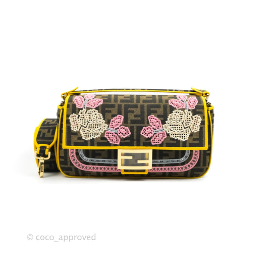 Fendi Medium Embroidered FF Fabric Baguette Bag Multicolour Gold Hardware