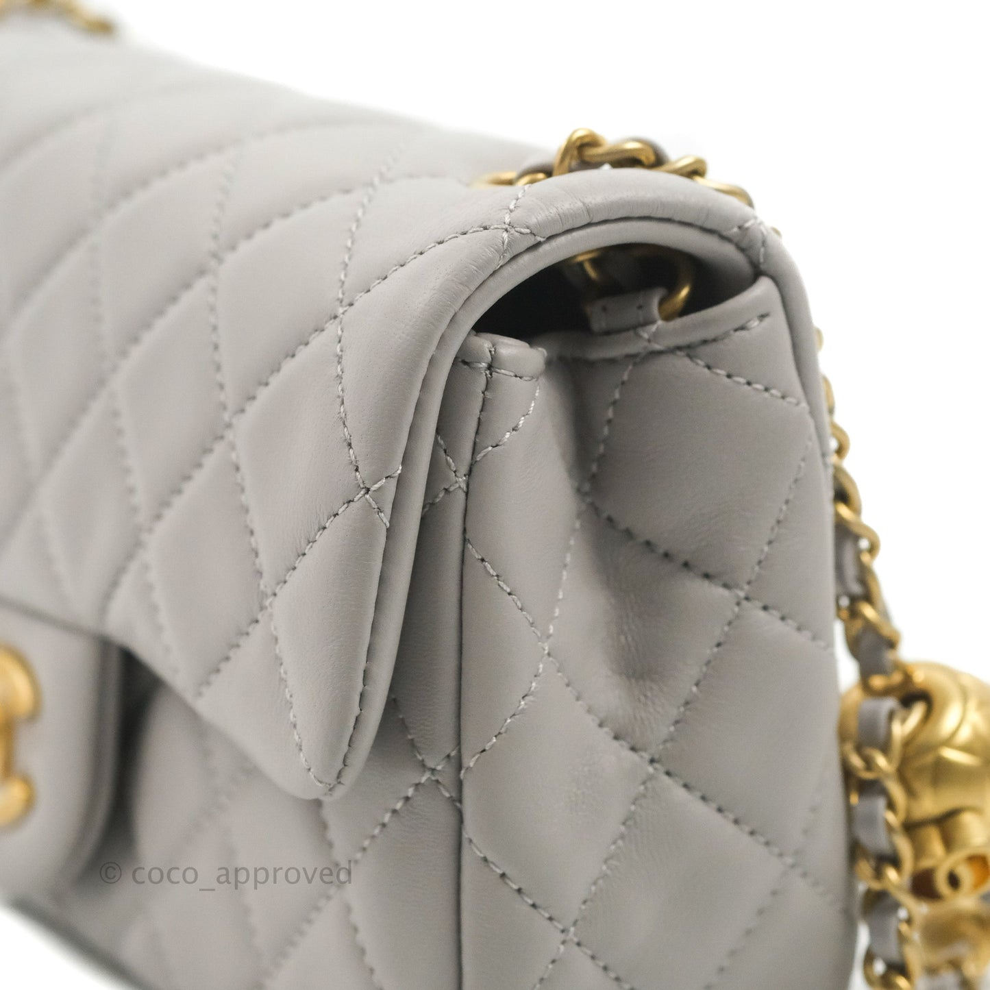 Chanel Mini Rectangular Pearl Crush Quilted Grey Lambskin Aged Gold Hardware