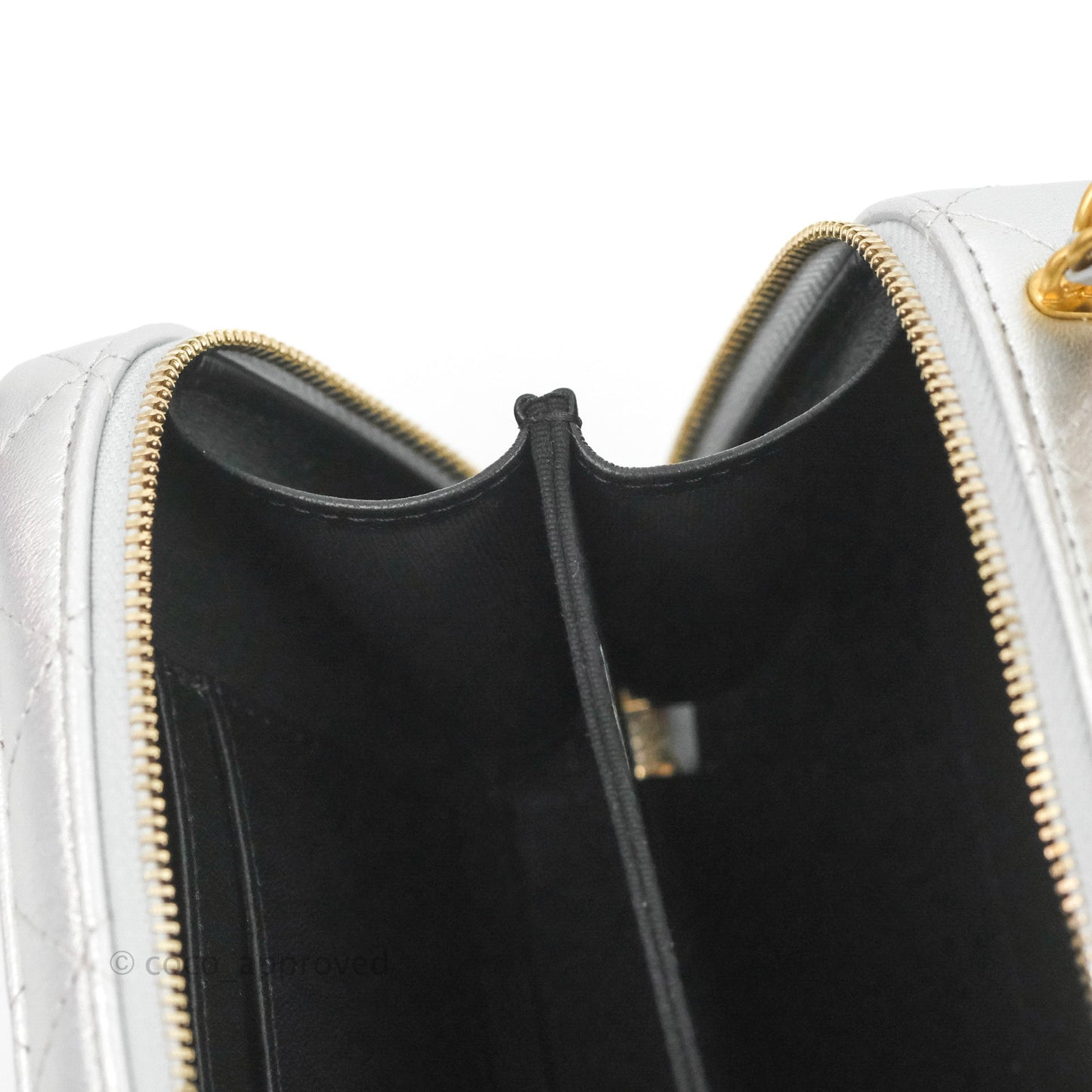 Chanel Rainbow Top Handle Vanity Case Metallic Silver Lambskin Aged Gold Hardware 23P