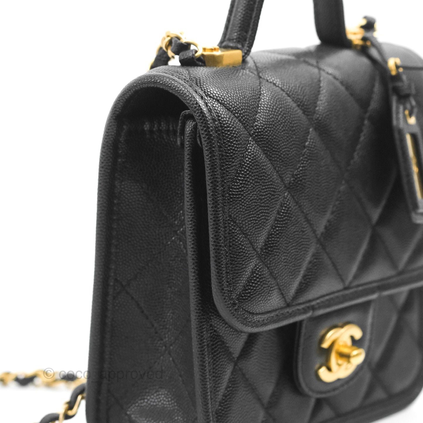 Chanel Mini School Memory Top Handle Flap Bag Black Caviar Aged Gold Hardware