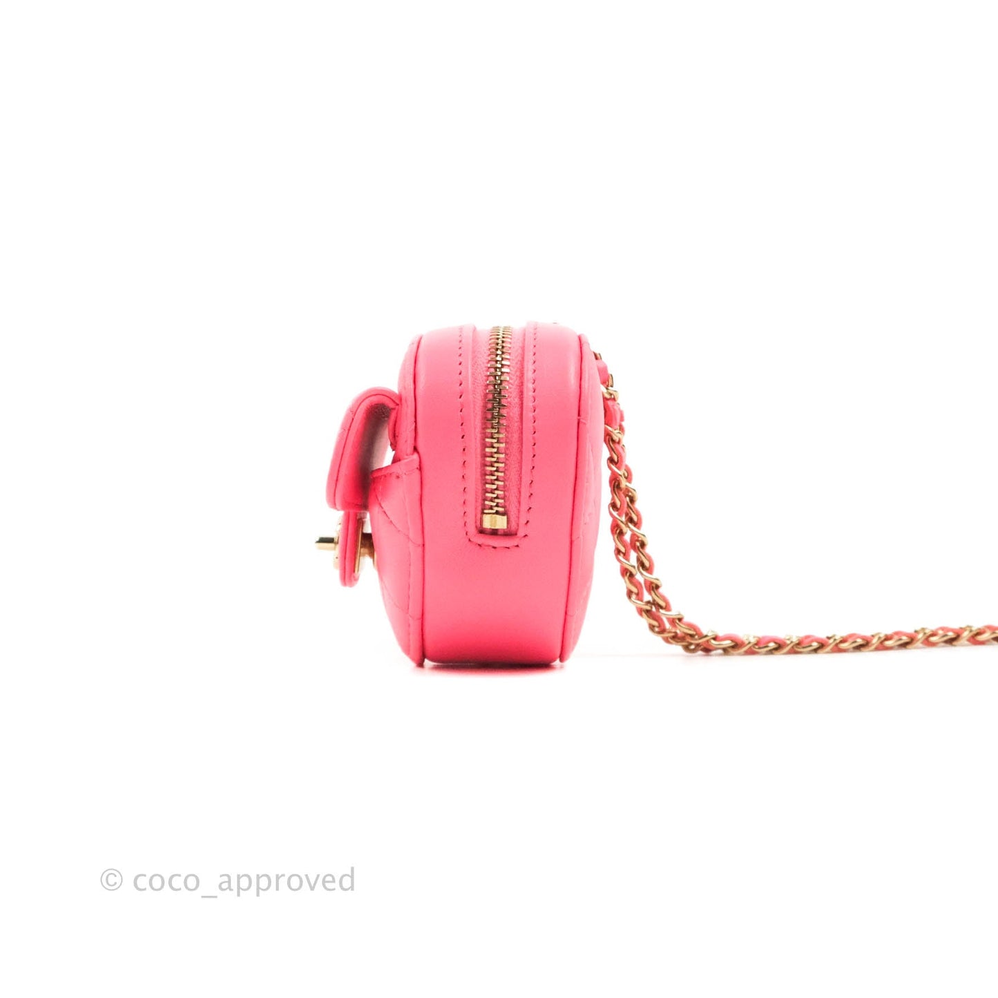 Chanel Small Heart Coin Purse Necklace Pink Lambskin Gold Hardware 22S