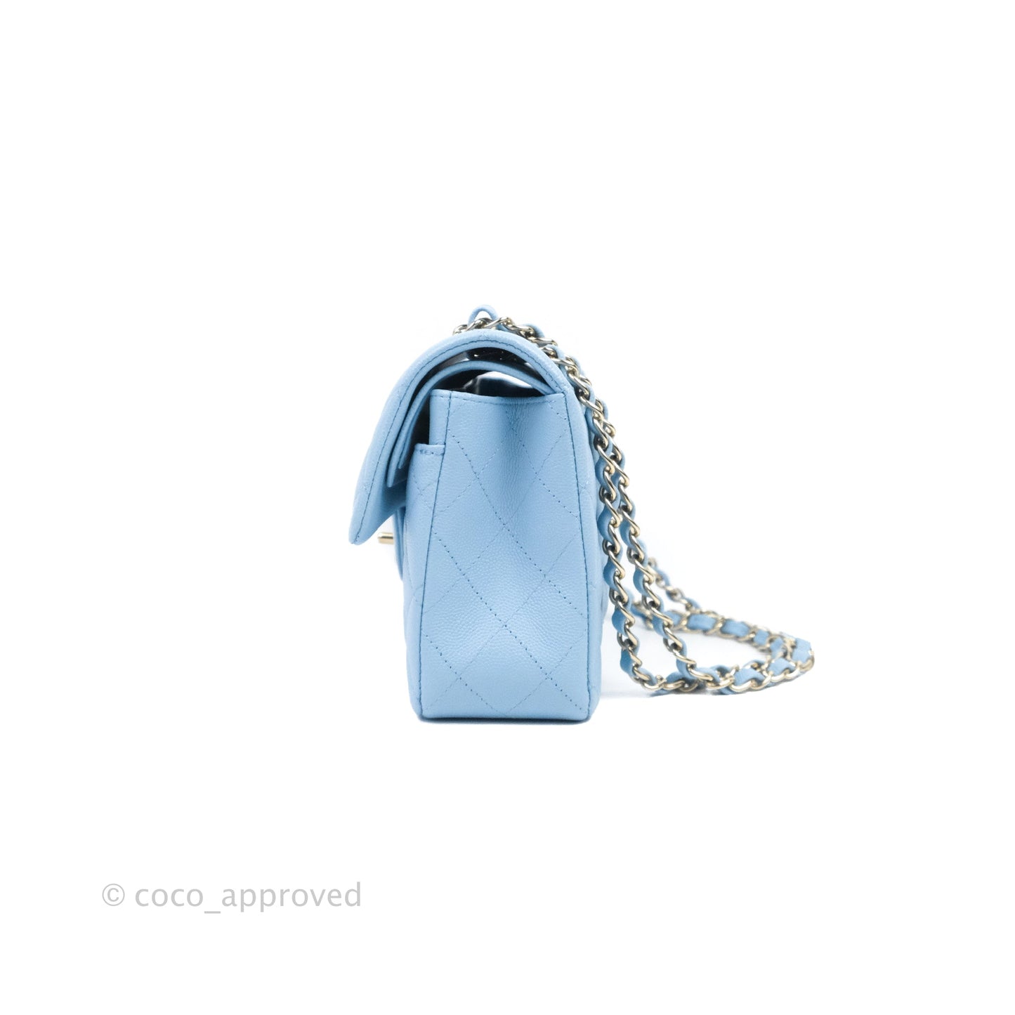 Chanel Small Classic Quilted Flap Light Blue Caviar Gold Hardware