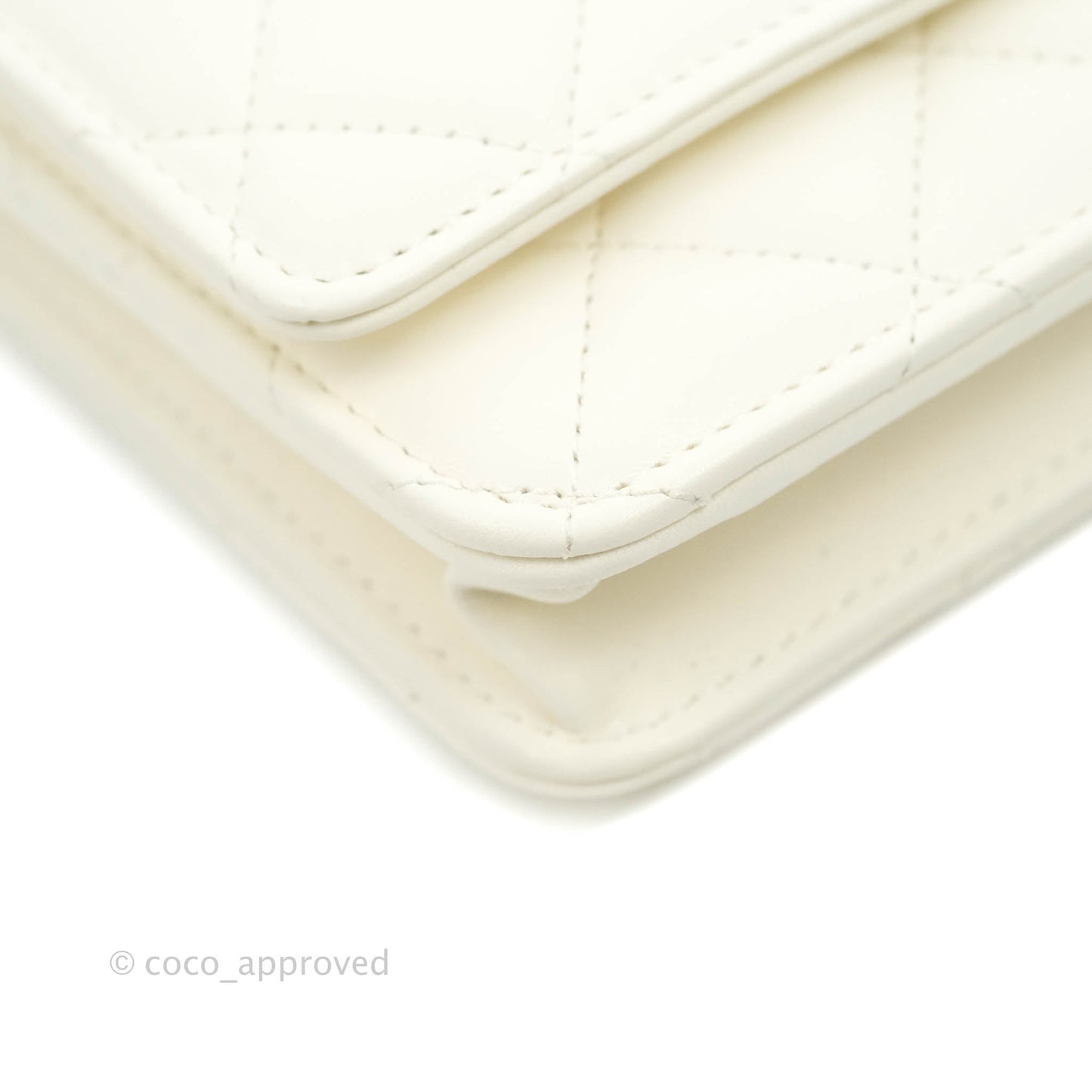Chanel Quilted Pearl Crush Wallet on Chain WOC White Lambskin Aged Gold Hardware