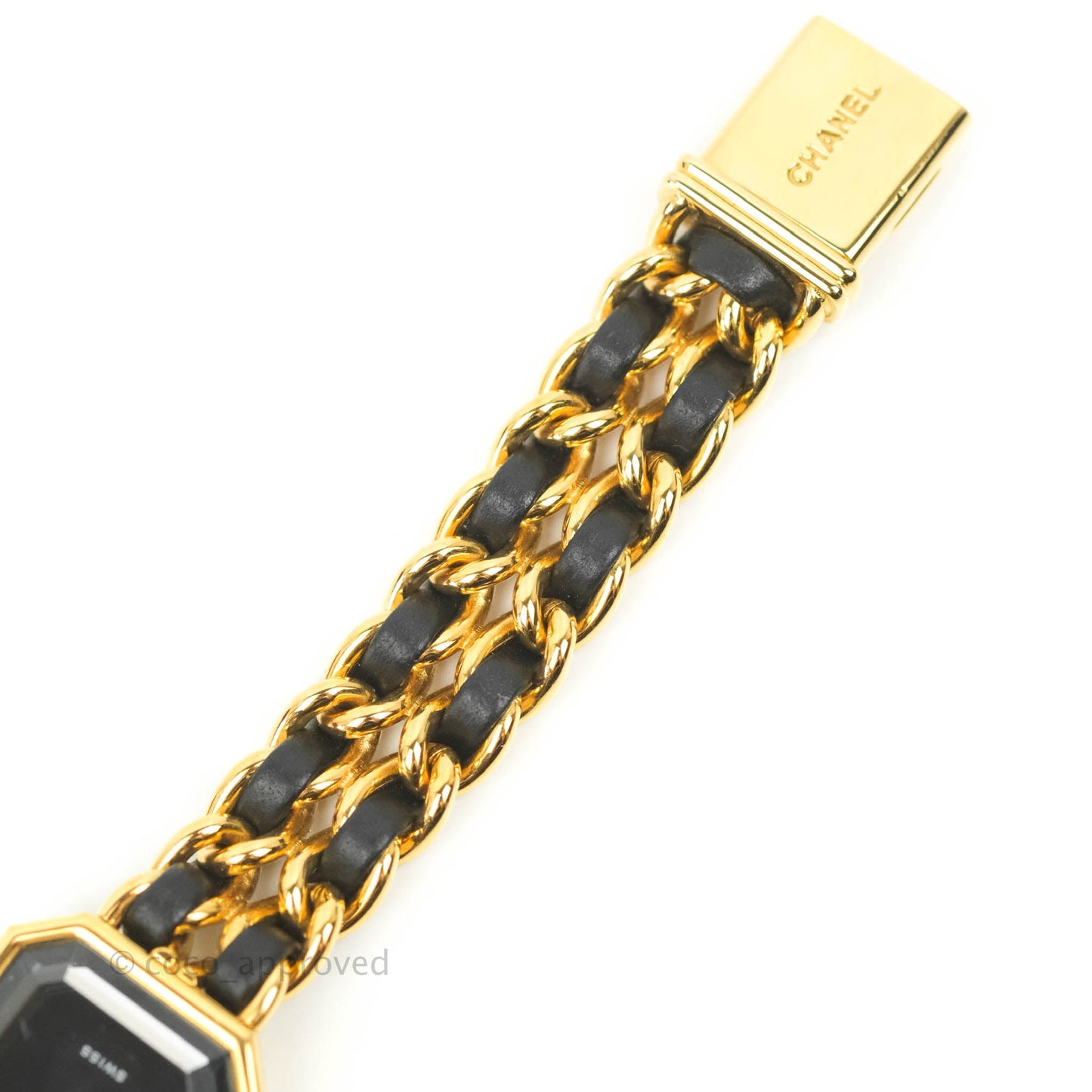 Chanel Vintage Première Watch Black Leather Gold Plated Size M