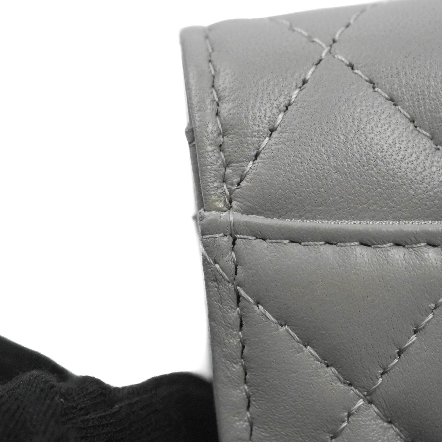 Chanel Quilted Flap Card Holder Grey Lambskin Silver Hardware