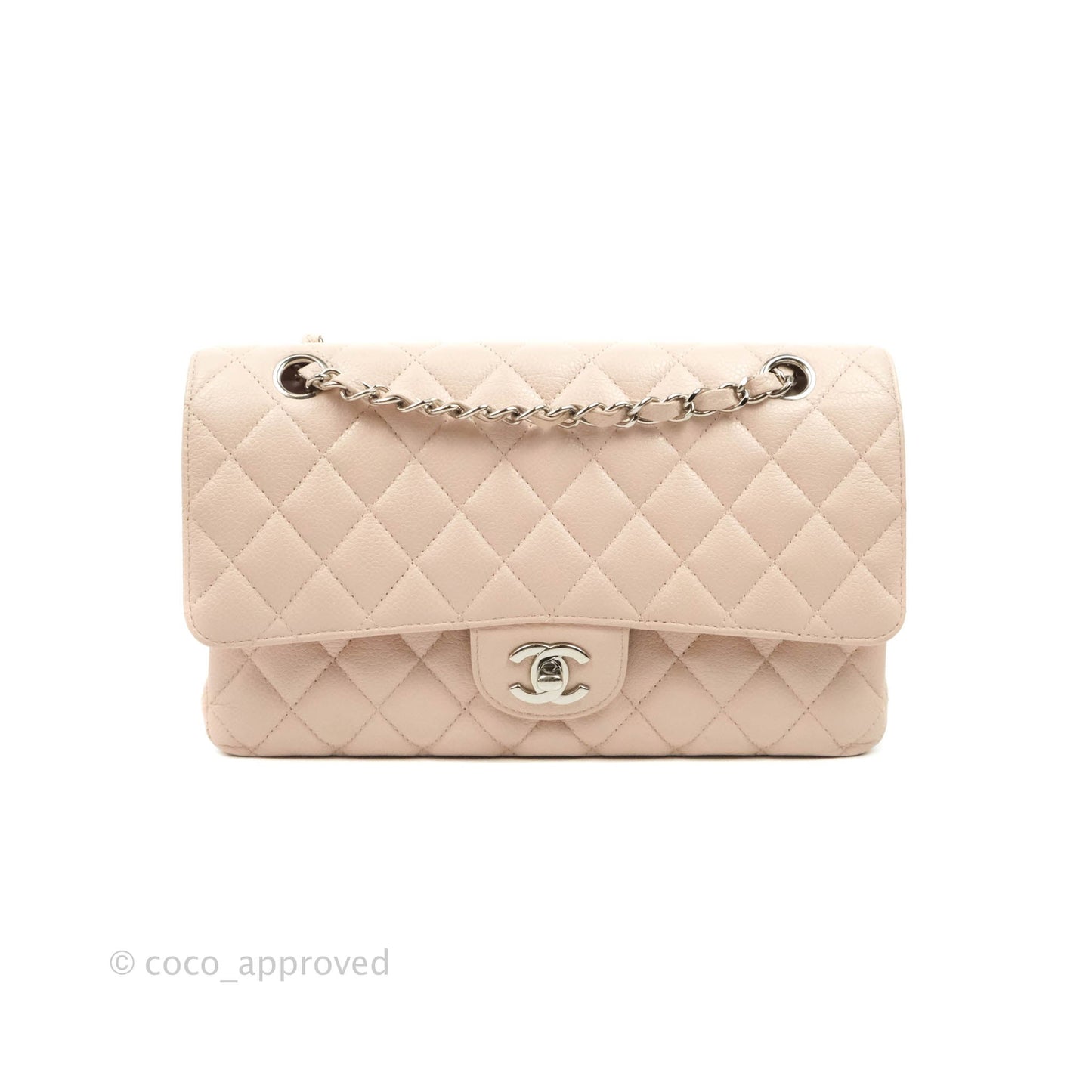 Chanel Classic M/L Medium Flap Quilted Sakura Pink Caviar Silver Hardware