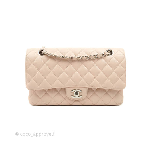 Chanel Classic M/L Medium Flap Quilted Sakura Pink Caviar Silver Hardware