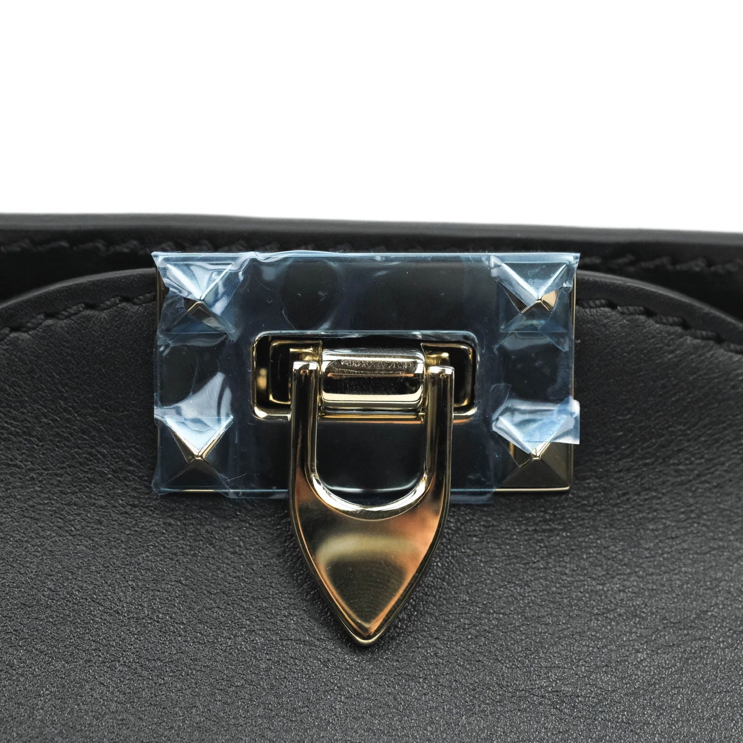 Valentino Garavani Rockstud Mini Trapeze Shoulder Bag Black Calfskin Gold Hardware