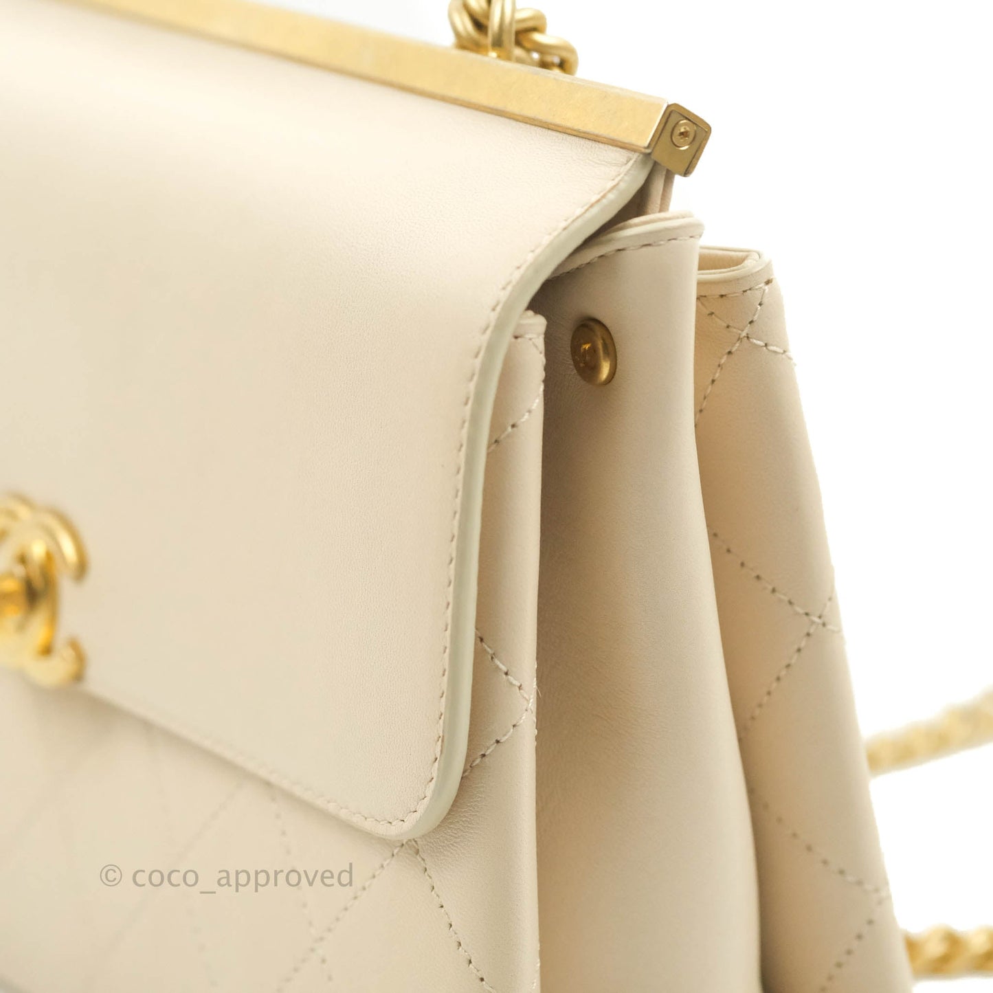 Chanel Small Flat Quilted Coco Luxe Flap Bag Light Beige Aged Gold Hardware