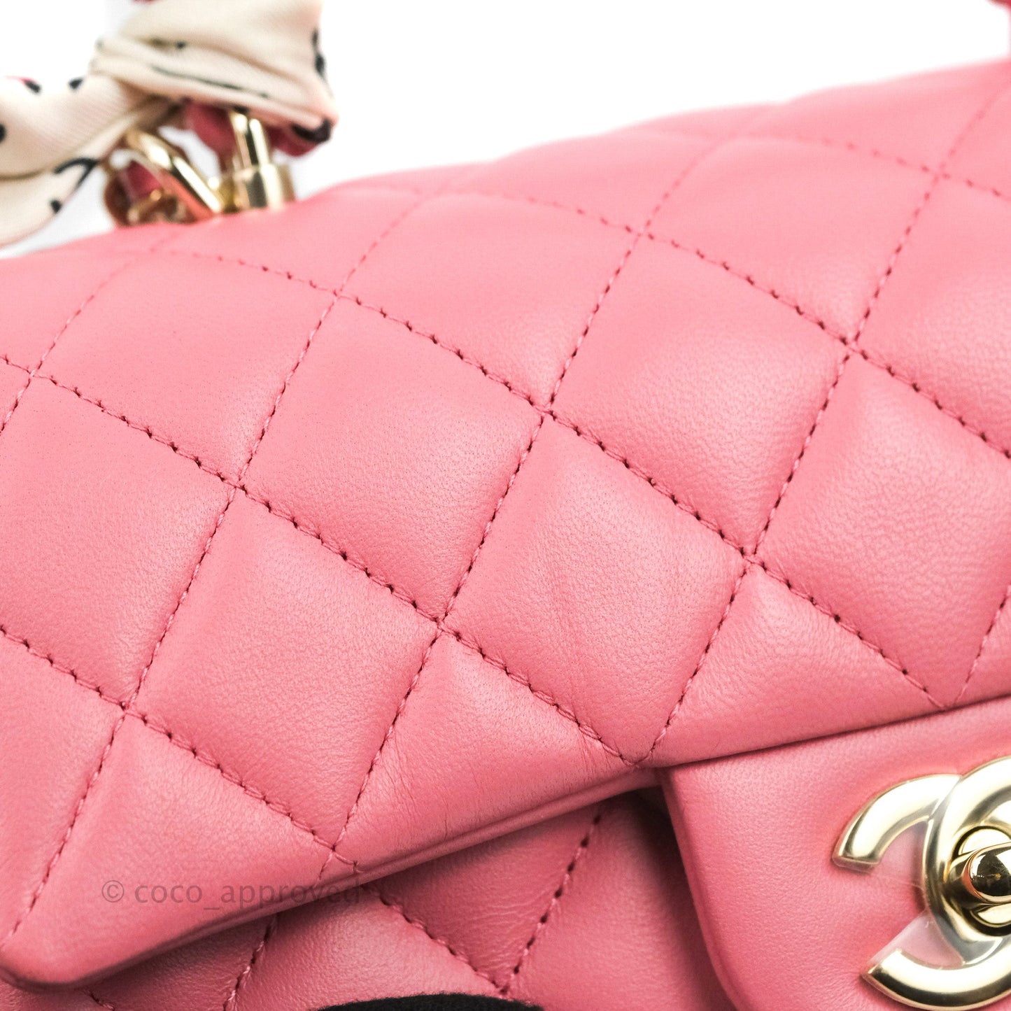 Chanel Top Handle Mini Rectangular Flap Bag Pink Lambskin Gold Hardware With Twilly