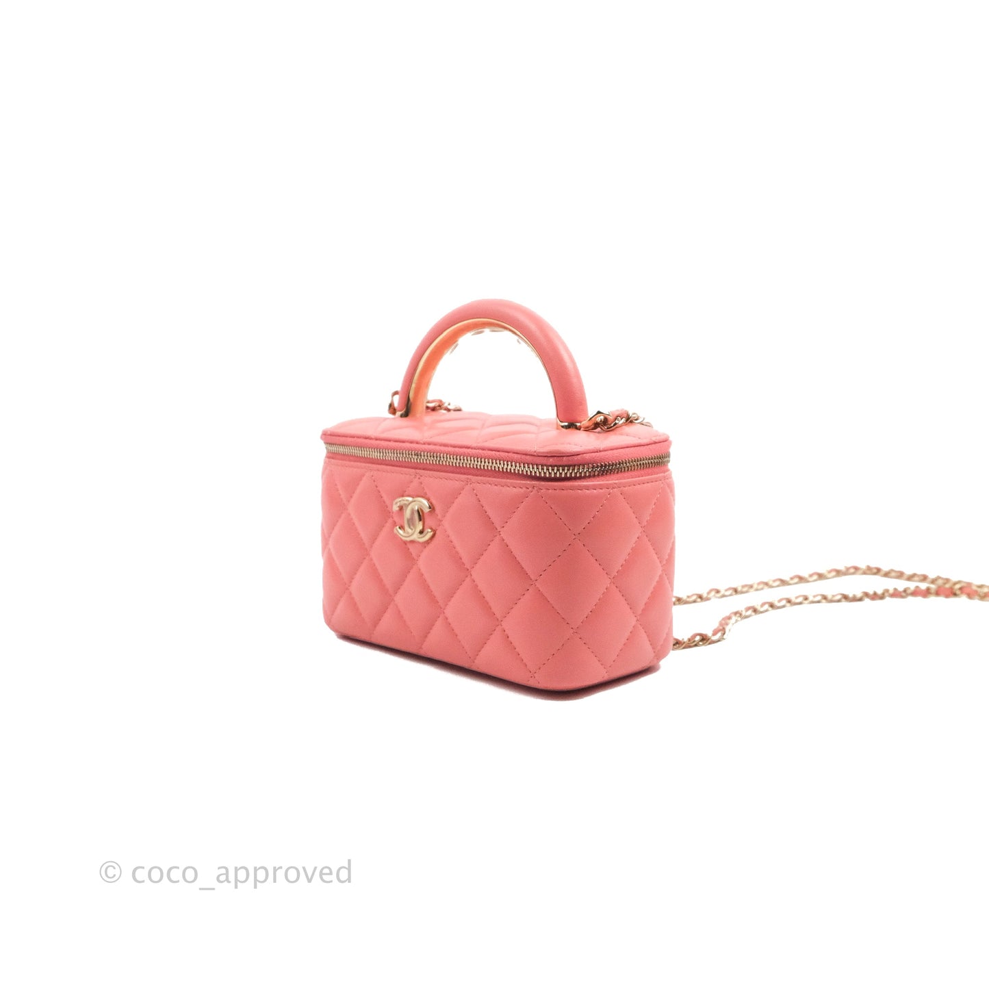 Chanel Vanity Rectangular Top Handle Pink Lambskin Gold Hardware
