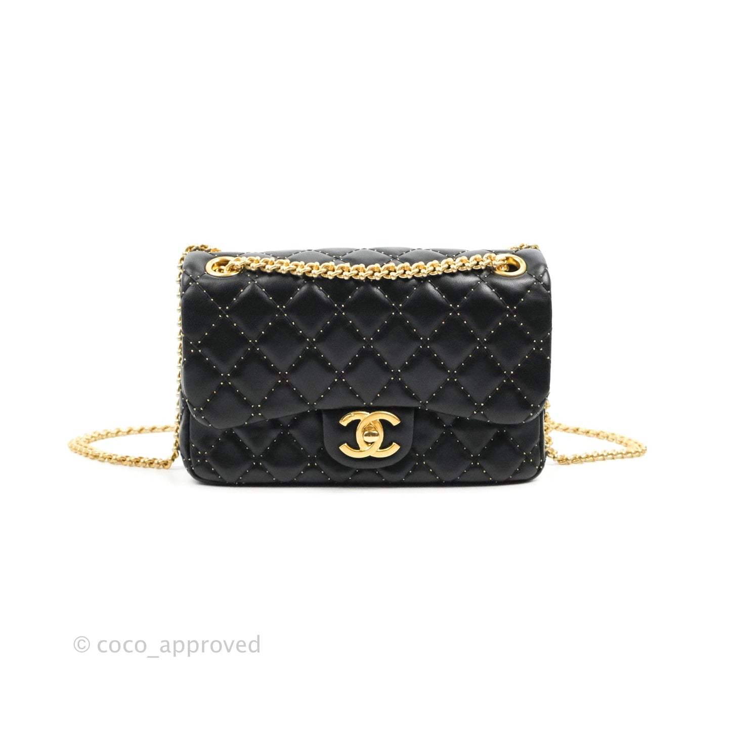 Chanel Quilted Stitched Flap Bag Lambskin Black Aged Gold Hardware 15A