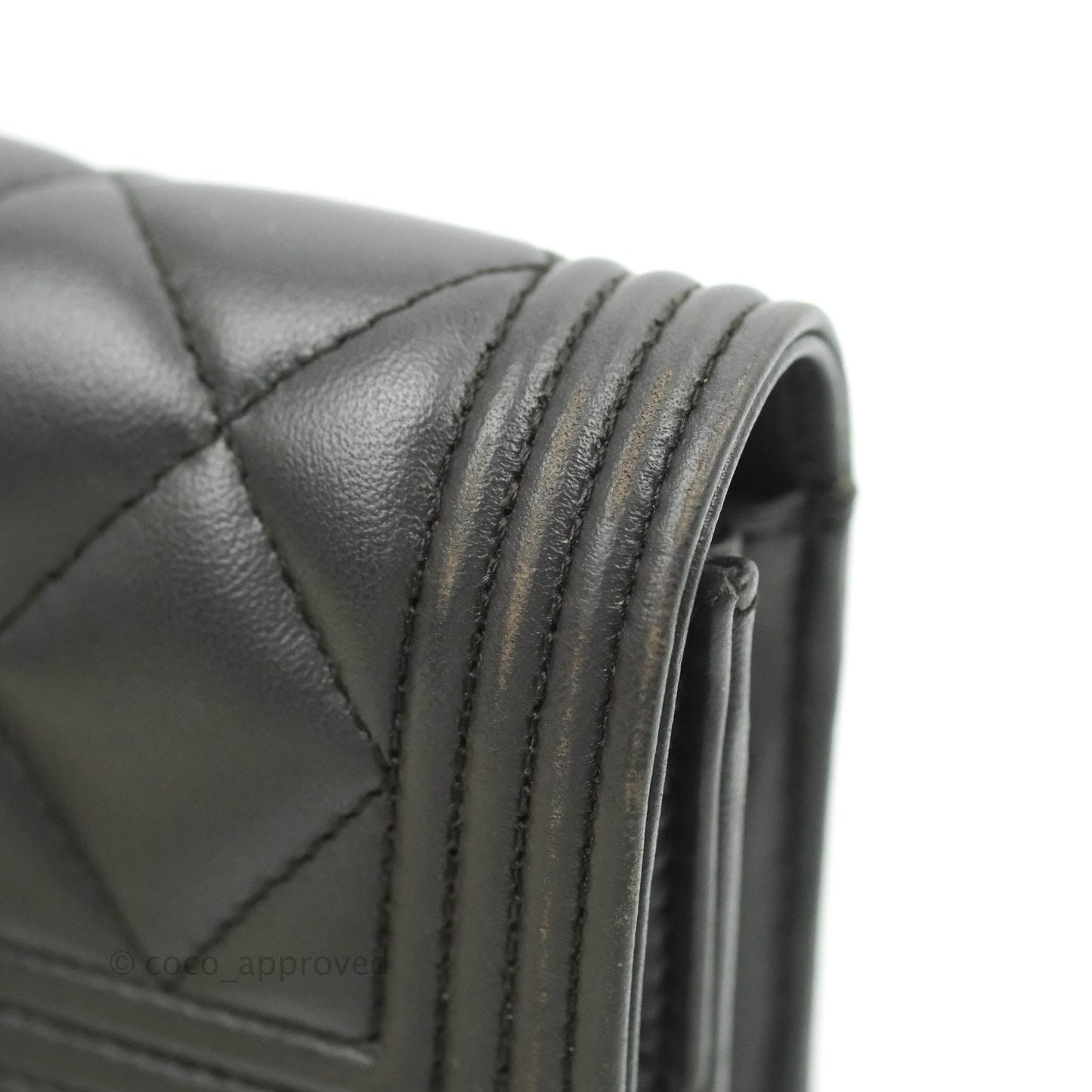 Chanel Quilted Boy Flap Long Wallet Dark Purple Lambskin Gold Hardware