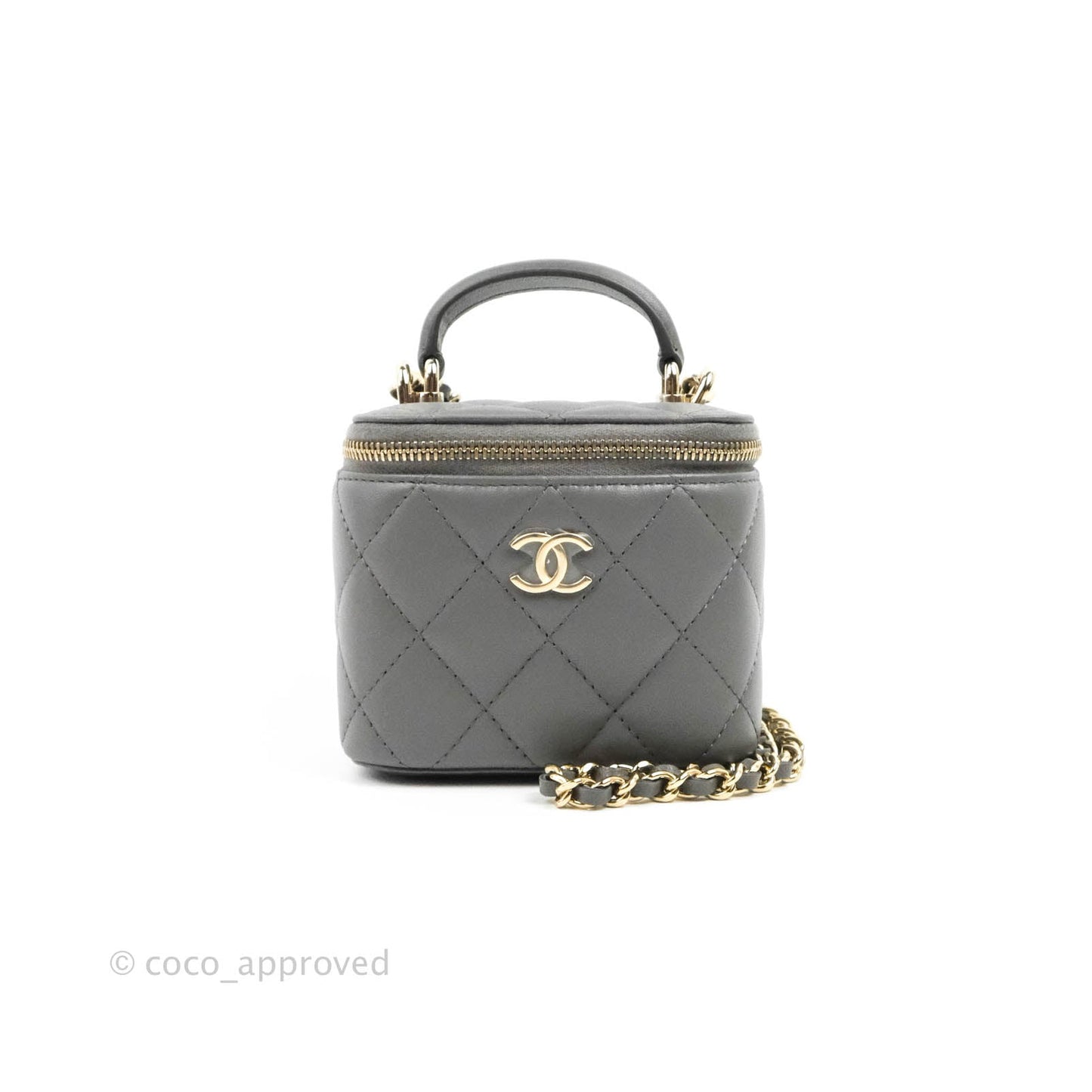 Chanel Mini Top Handle Vanity With Chain Dark Grey Lambskin Gold Hardware