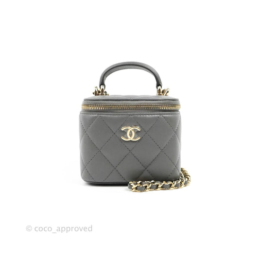 Chanel Mini Top Handle Vanity With Chain Dark Grey Lambskin Gold Hardware