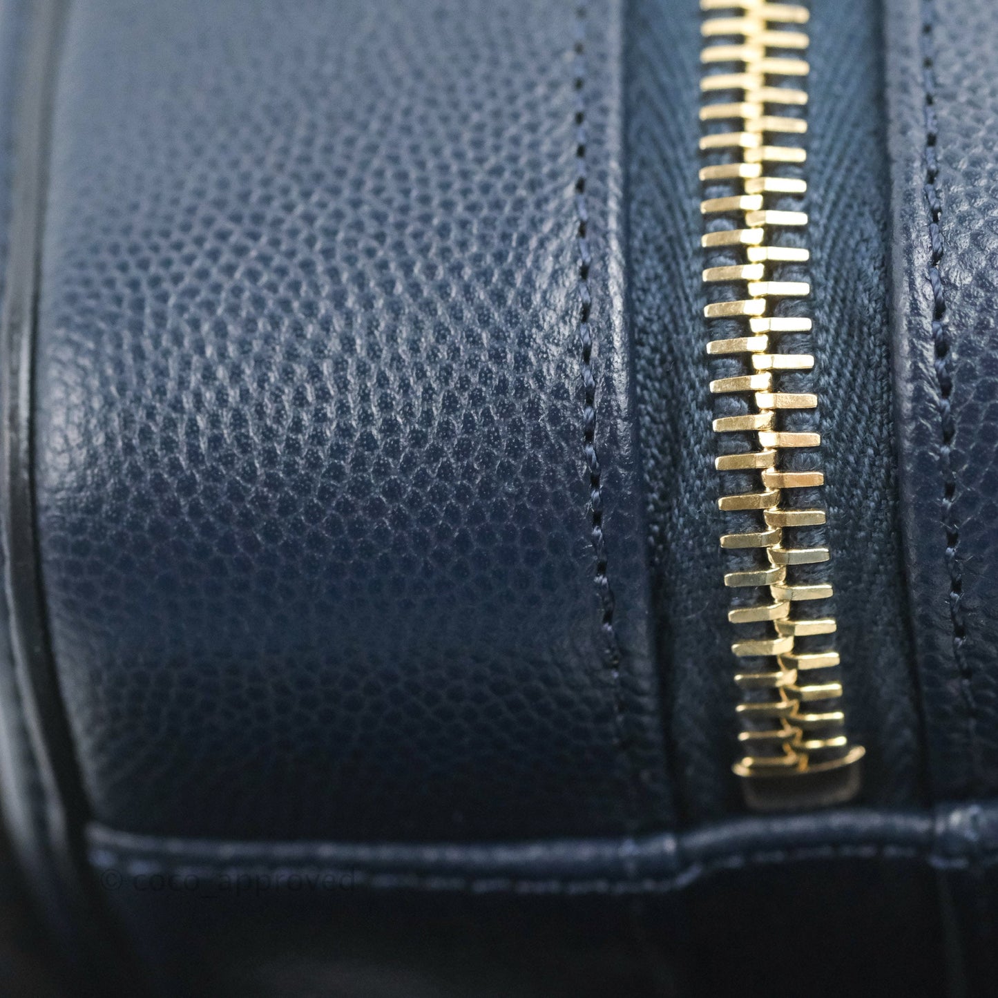 Chanel Quilted Small CC Filigree Vanity Case Navy Caviar Gold Hardware