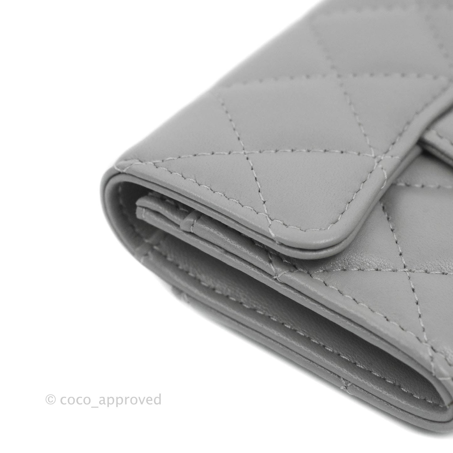 Chanel Quilted Flap Card Holder Grey Lambskin Silver Hardware