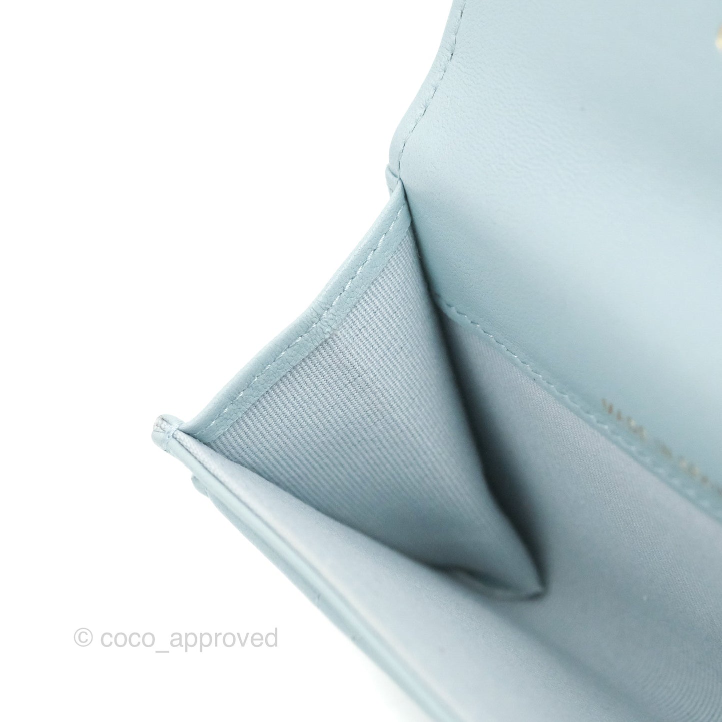 Chanel 19 Quilted Flap Card Holder Light Blue Lambskin