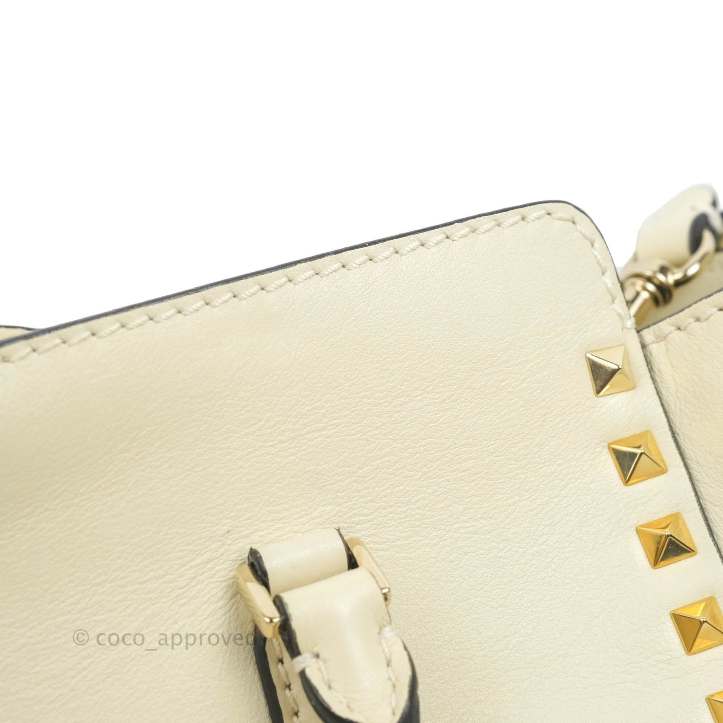 Valentino Garavani Rockstud Mini Trapeze Shoulder Bag White Calfskin Gold Hardware