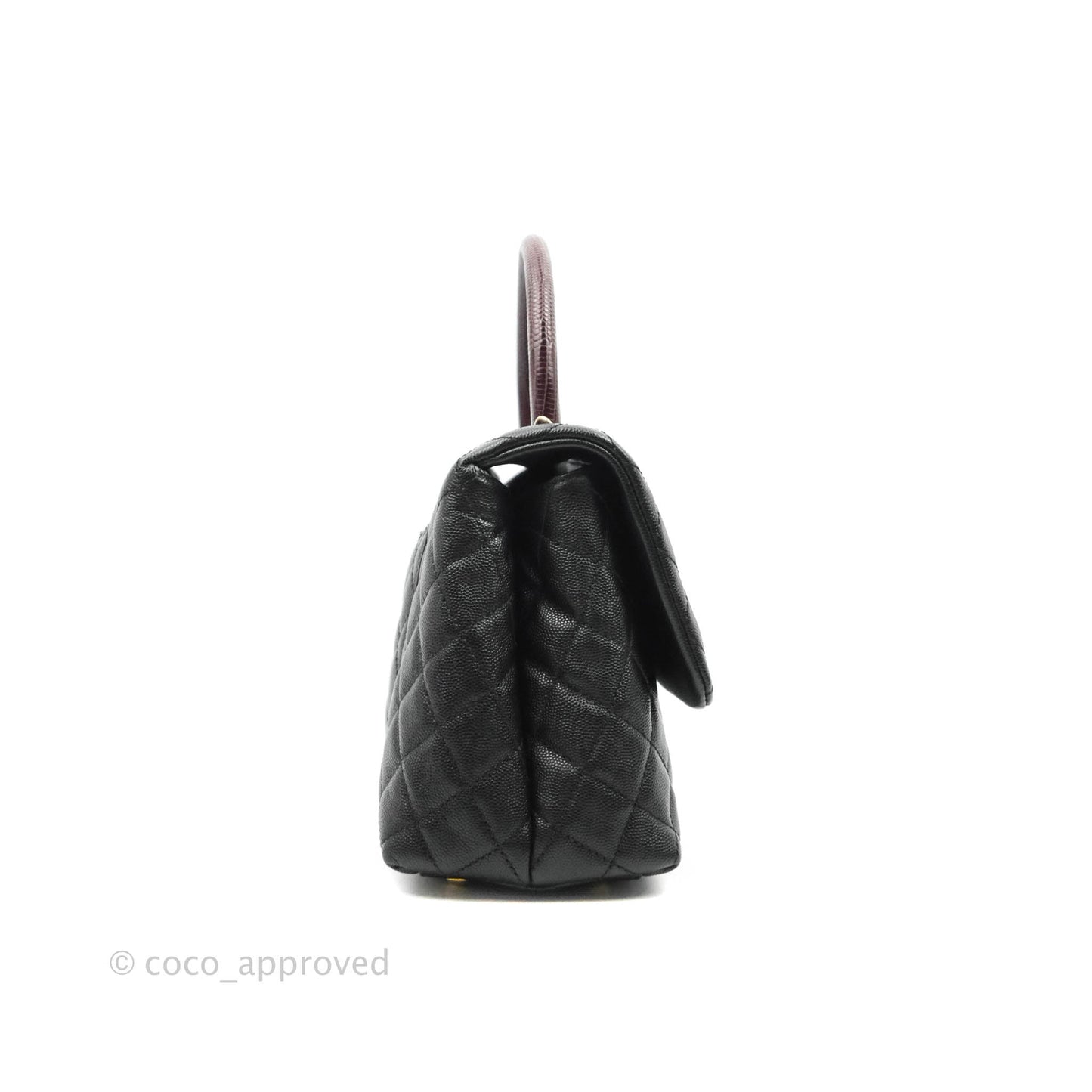 Chanel Medium Coco Handle Quilted Black Caviar Lizard Handle Gold Hardware