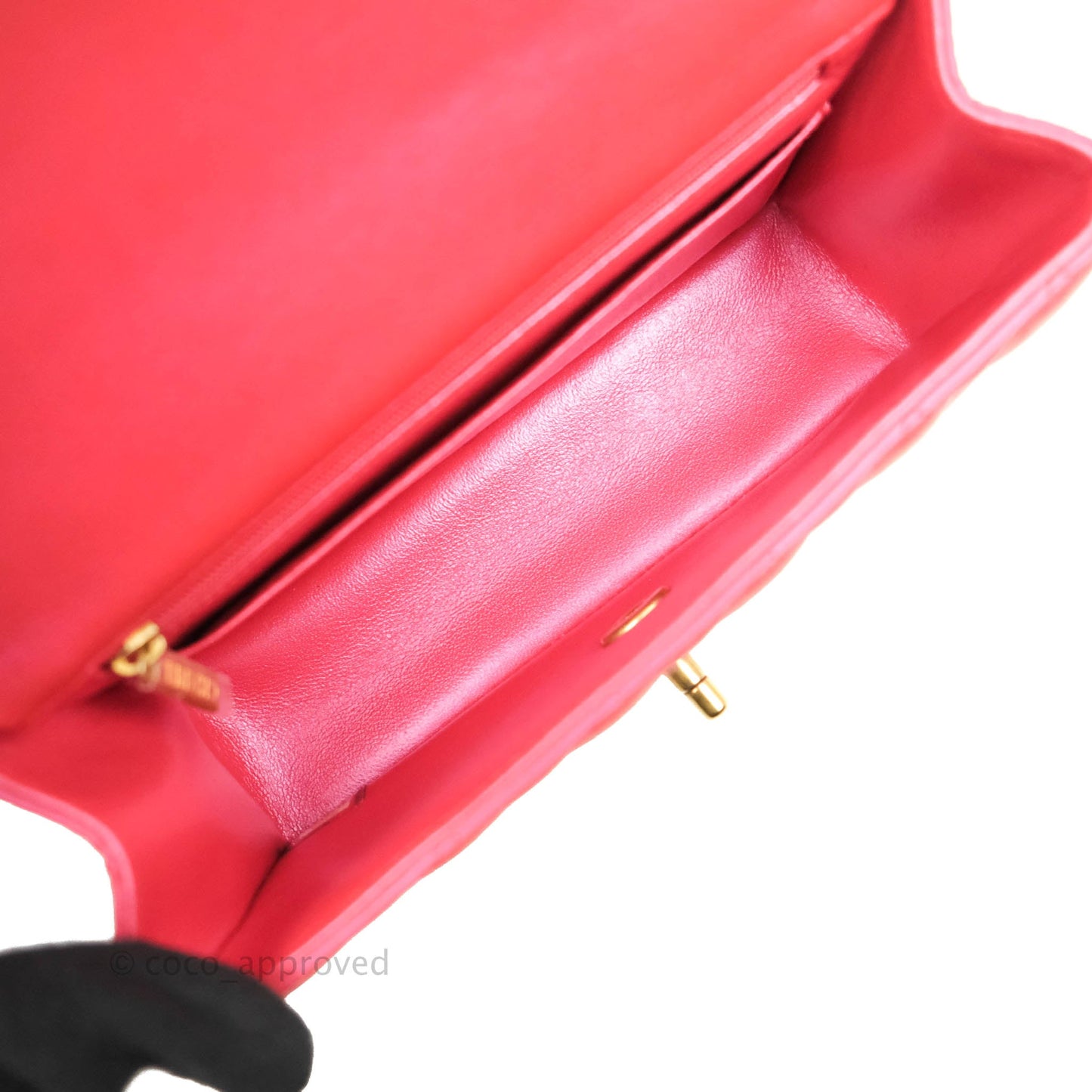 Chanel Top Handle Mini Rectangular Flap Bag Iridescent Red Lambskin Gold Hardware
