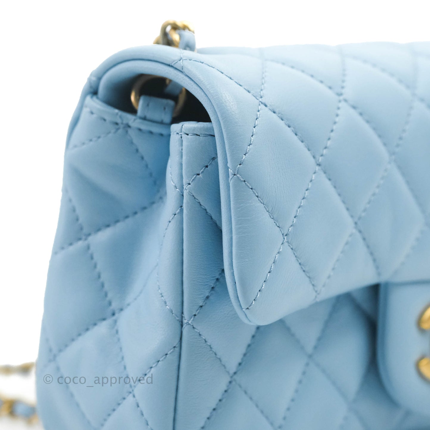 Chanel Mini Rectangular Pearl Crush Quilted Blue Lambskin Aged Gold Hardware
