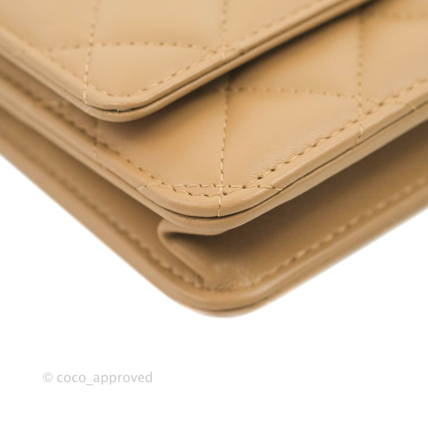Chanel Quilted Pearl Crush Wallet on Chain WOC Beige Lambskin Aged Gold Hardware 22B