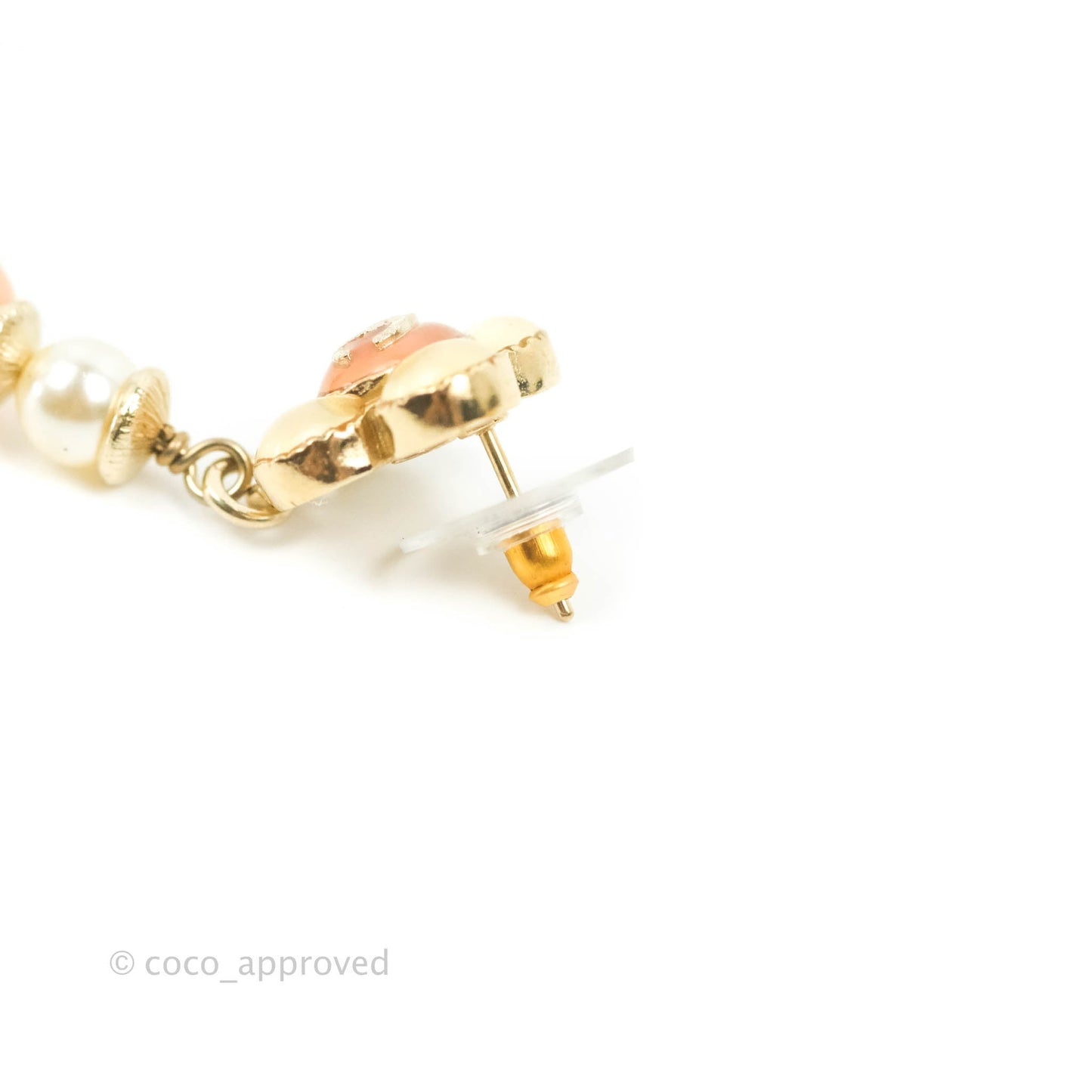 Chanel CC Flower Pink Resin Pearl Drop Earrings 18C