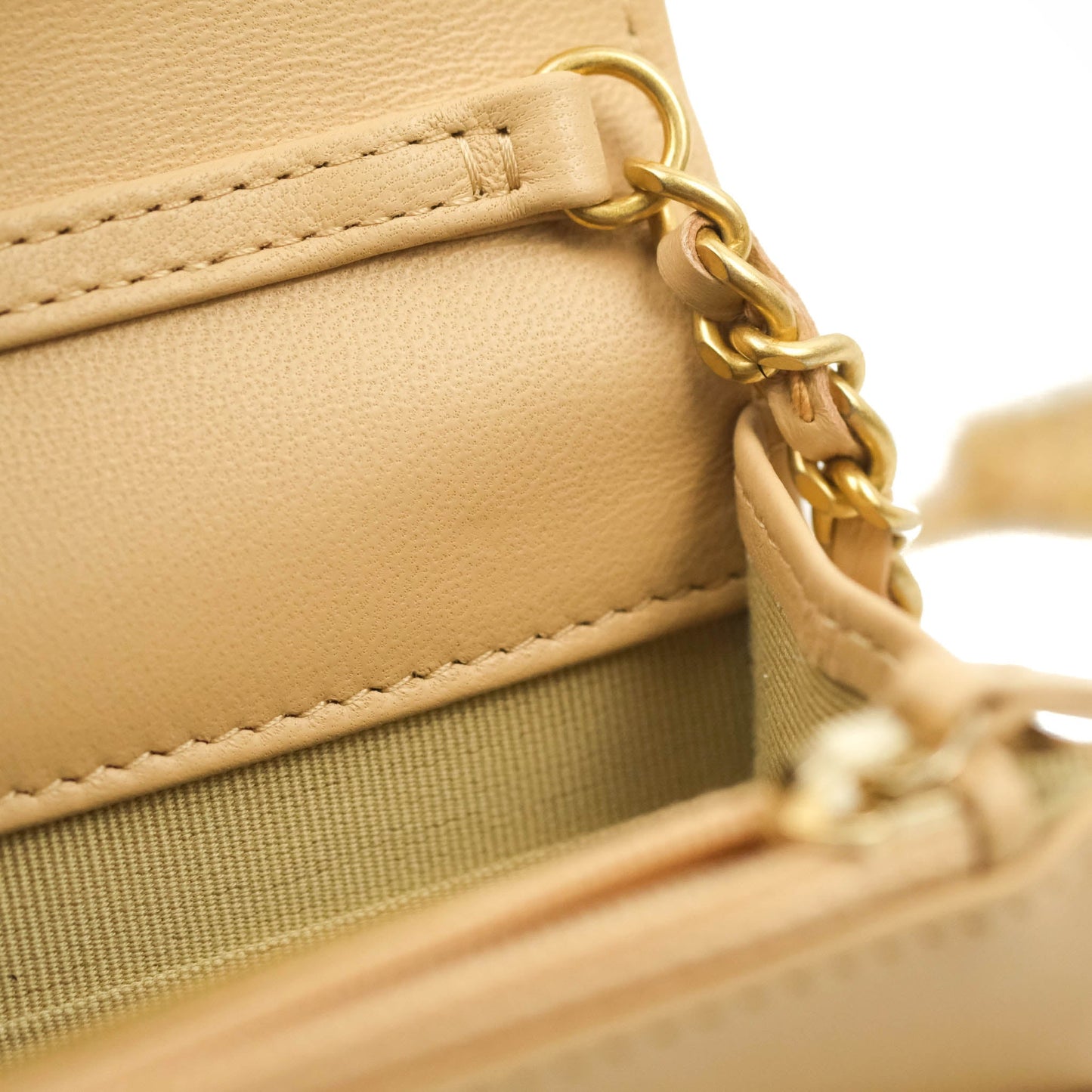 Chanel Quilted Pearl Crush Wallet on Chain WOC Beige Lambskin Aged Gold Hardware