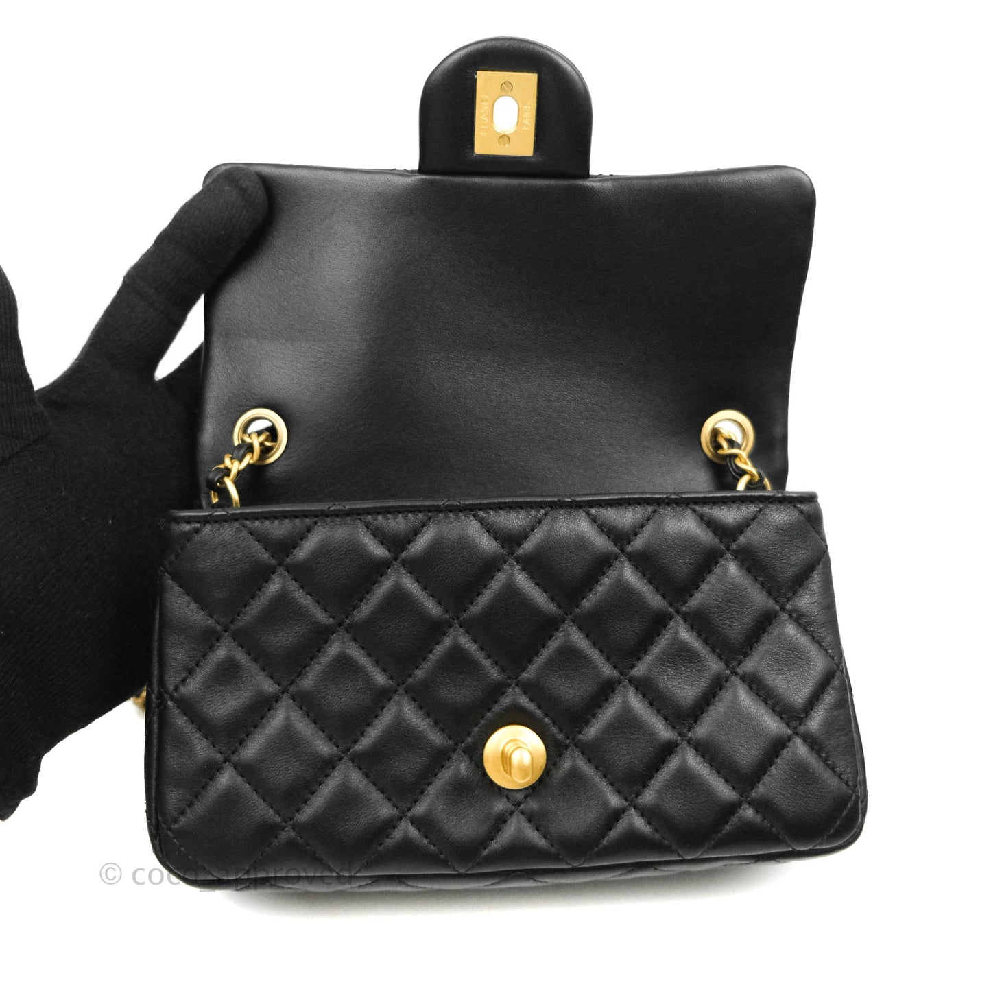 Chanel Mini Rectangular Pearl Crush Quilted Black Lambskin Gold Hardware