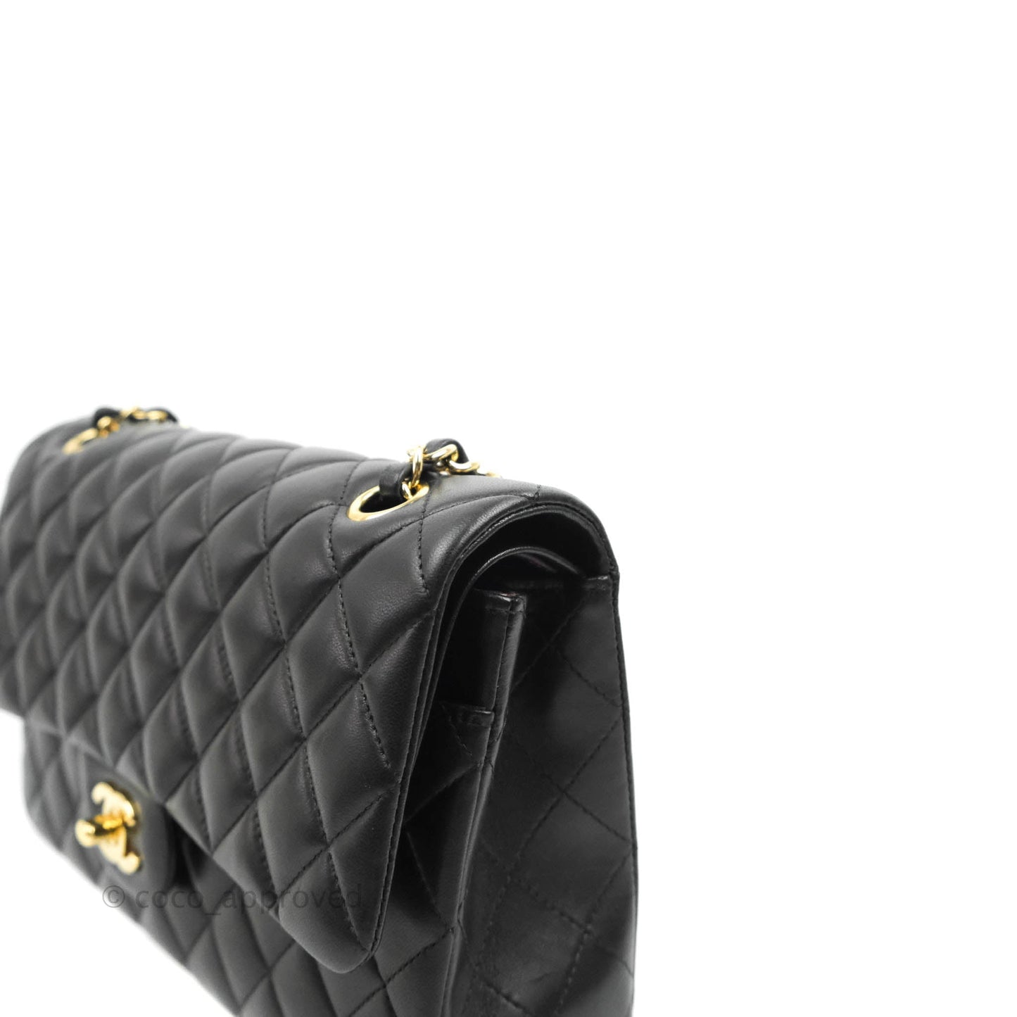 Chanel Classic M/L Medium Double Flap Black Lambskin Gold Hardware