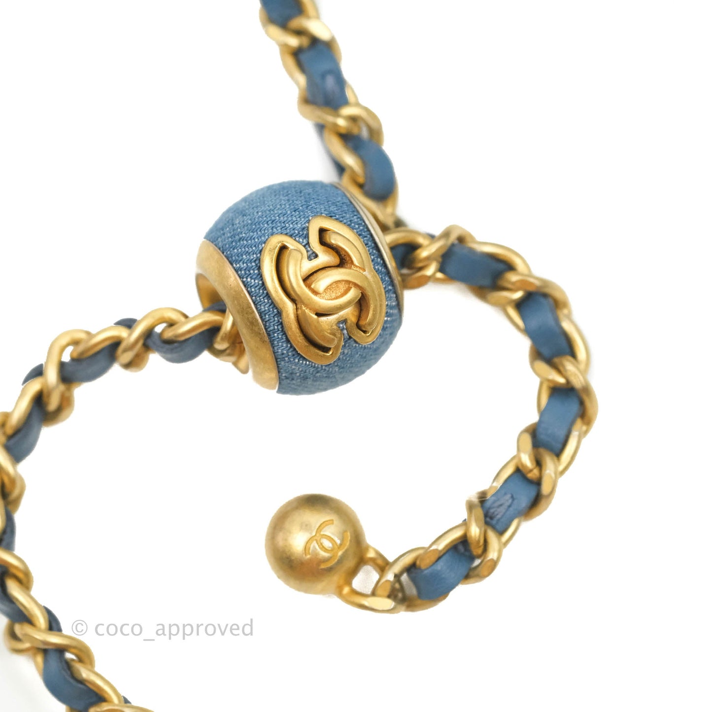 Chanel Quilted Pearl Crush Wallet on Chain WOC Denim Aged Gold Hardware
