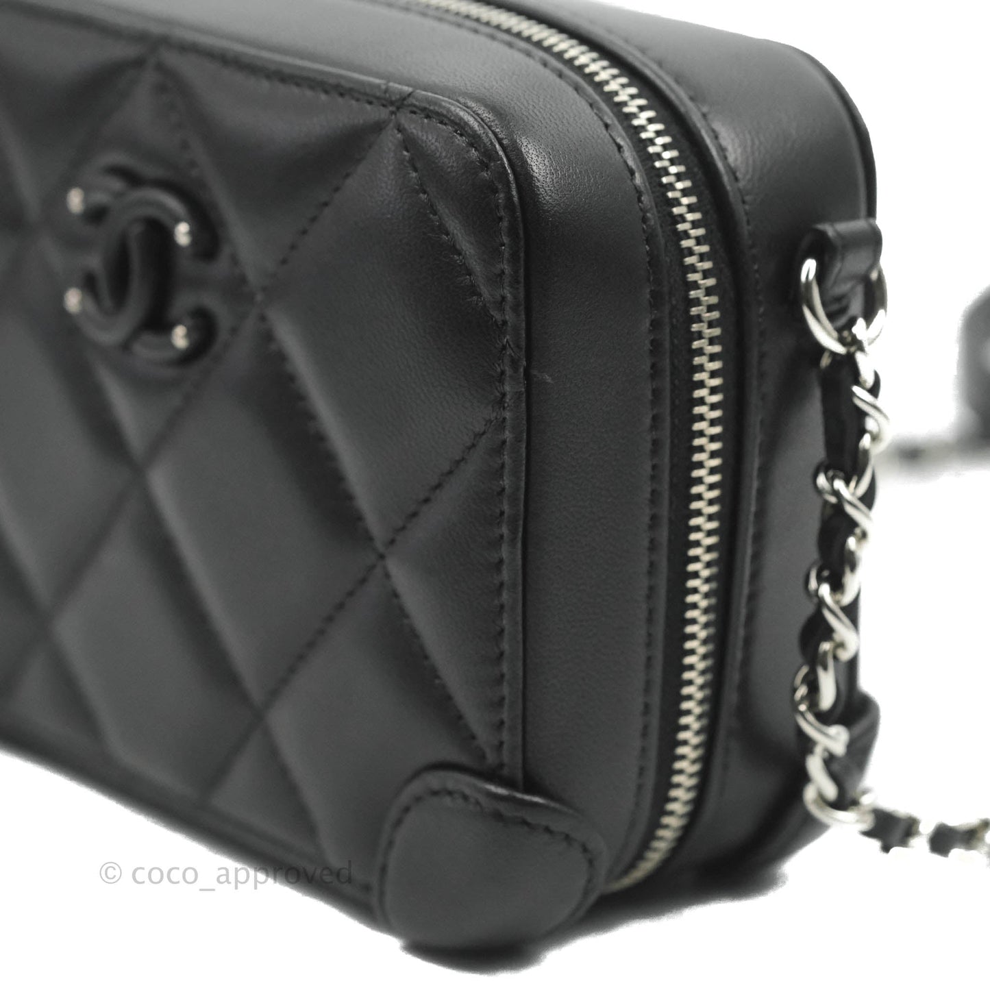 Chanel Mini Quilted Camera Case Black Lambskin Silver Hardware