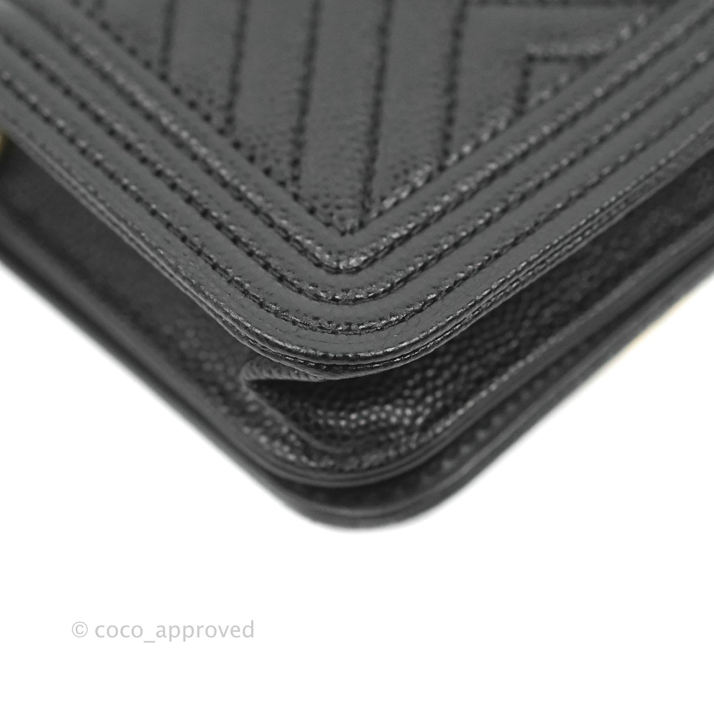 Chanel Chevron Boy Belt Bag Black Caviar Aged Gold Hardware