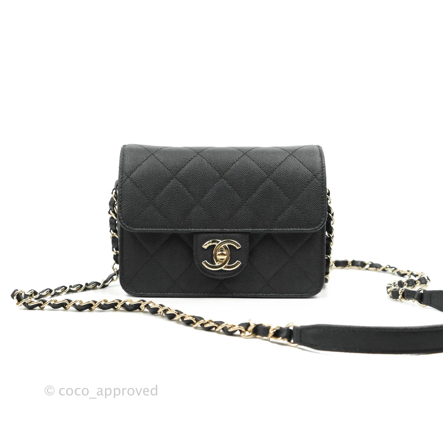 Chanel Quilted Small Like The Wallet Flap Black Caviar Light Gold Hardware 22C