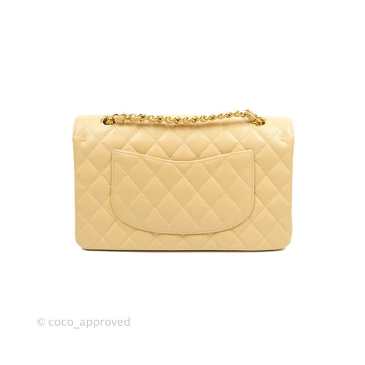 Chanel Quilted Classic M/L Medium Flap Beige Caviar Gold Hardware