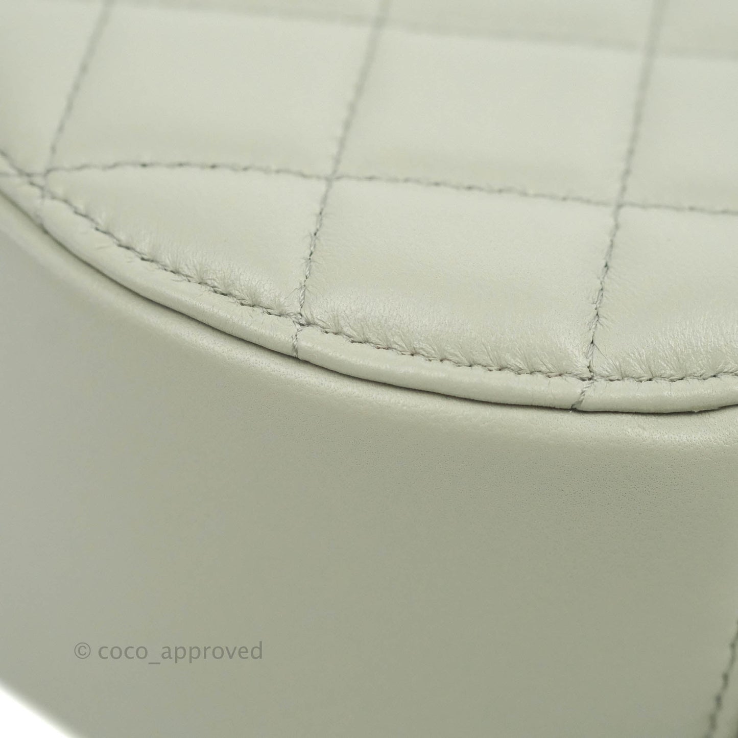 Chanel Quilted Round Pearl Crush Clutch With Chain Grey Lambskin Aged Gold Hardware