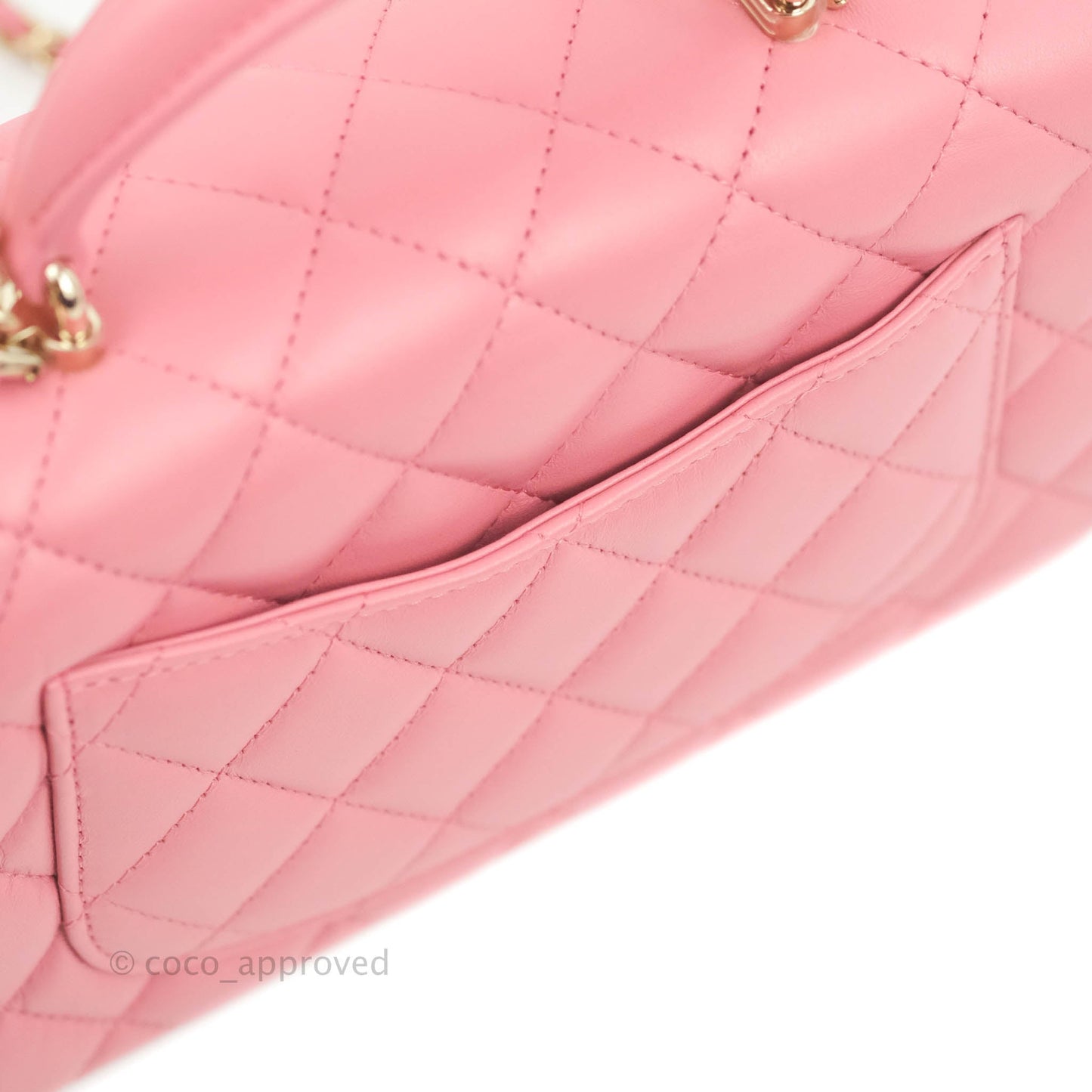 Chanel Top Handle Mini Rectangular Flap Bag Rosy Pink Lambskin Gold Hardware