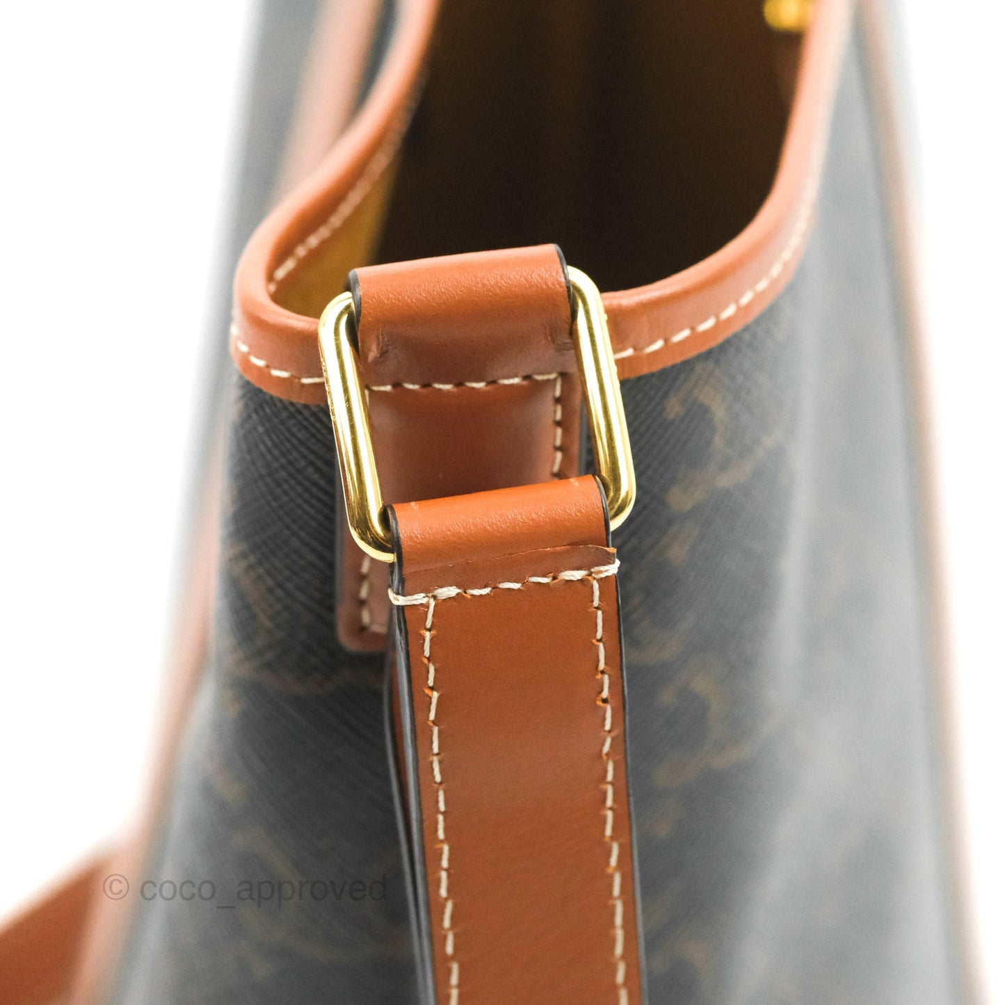 Celine Small Bucket Triomphe Canvas Tan Calfskin