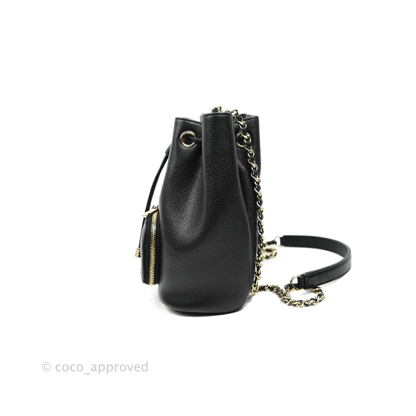 Chanel Business Affinity Drawstring Bucket Bag Black Caviar Gold Hardware 21P