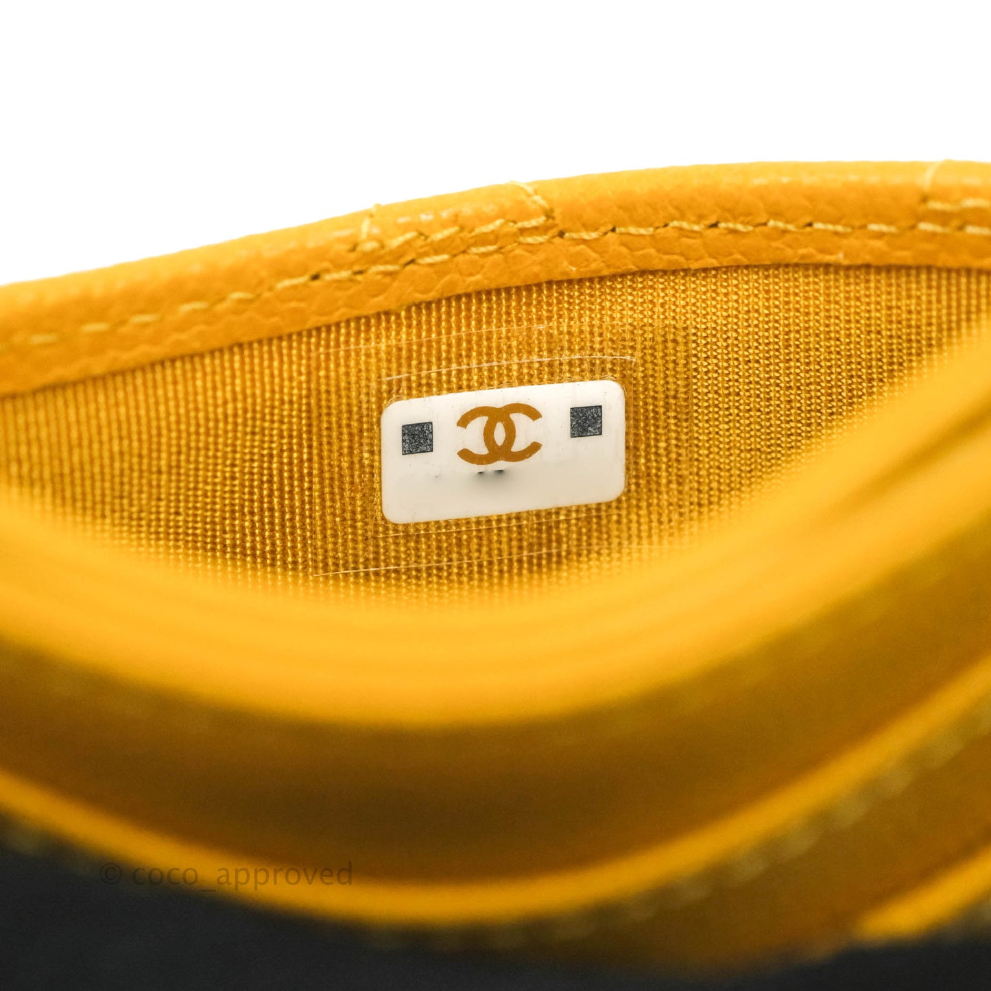 Chanel Classic Flat Card Holder Yellow Caviar Silver Hardware