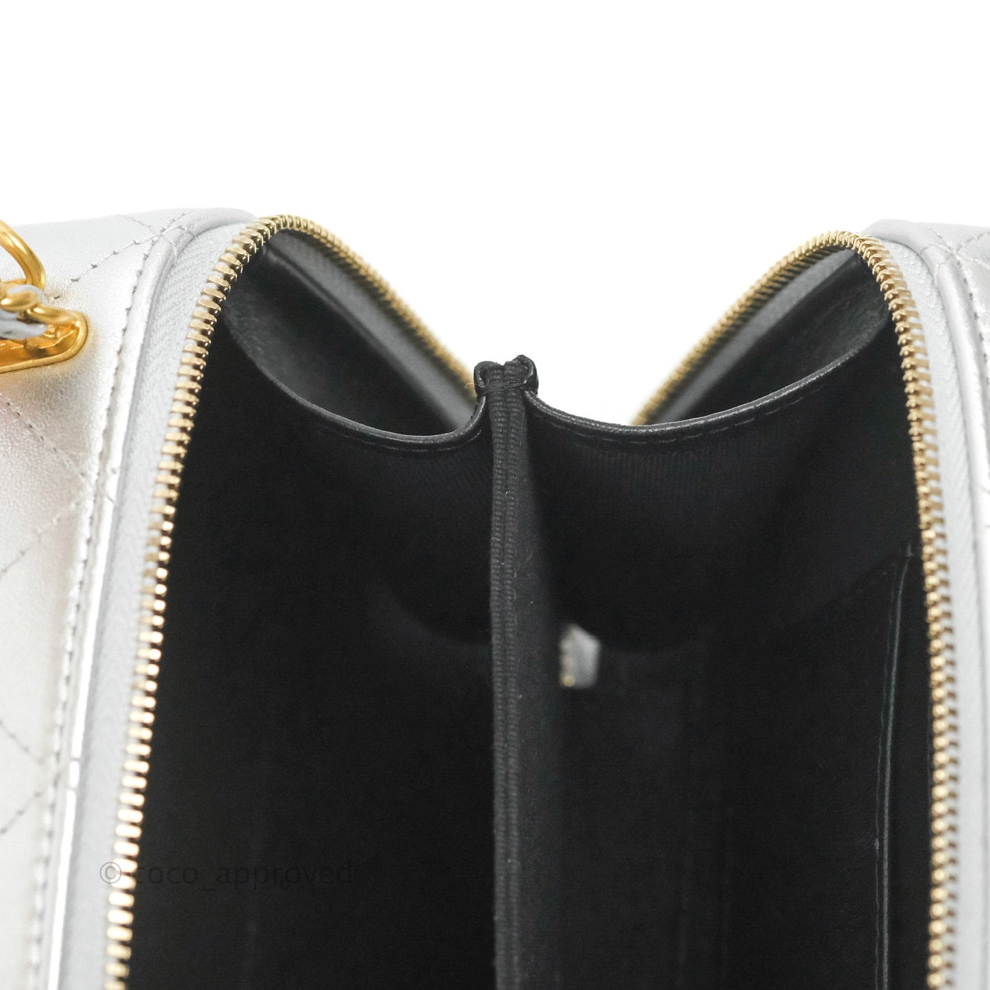 Chanel Rainbow Top Handle Vanity Case Metallic Silver Lambskin Aged Gold Hardware 23P