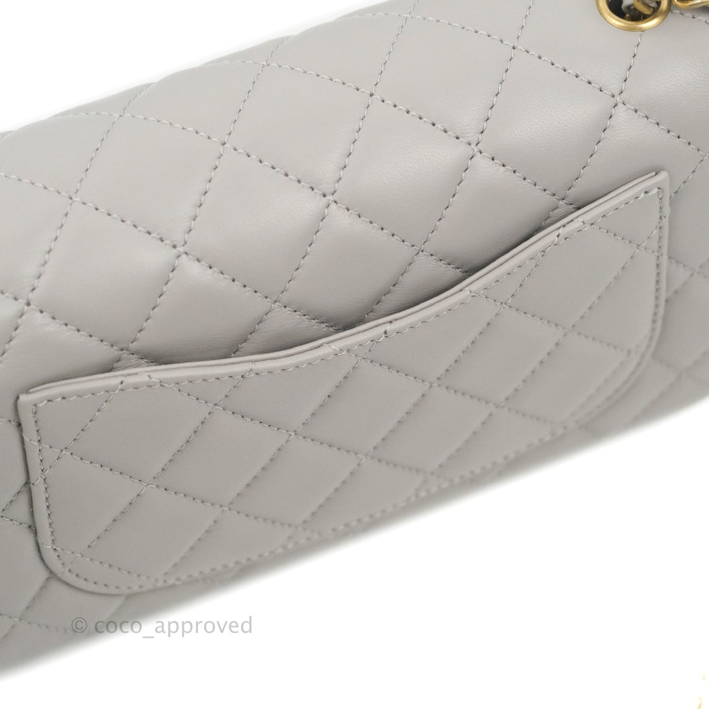 Chanel Mini Rectangular Pearl Crush Quilted Grey Lambskin Aged Gold Hardware