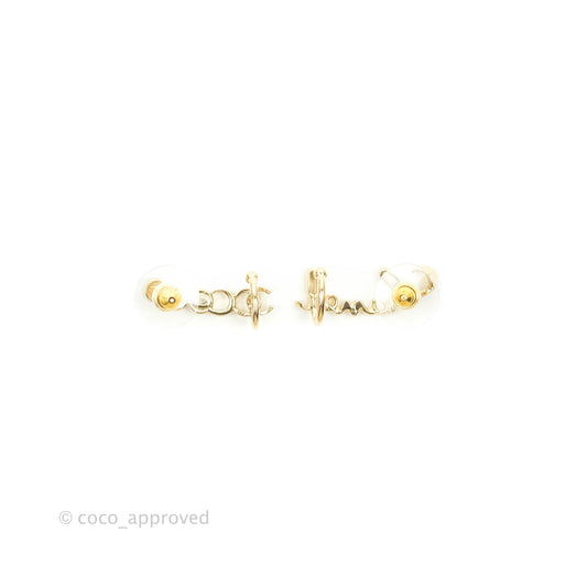 Chanel CC Coco Crystal Earrings Ear Clip Gold Tone 22P