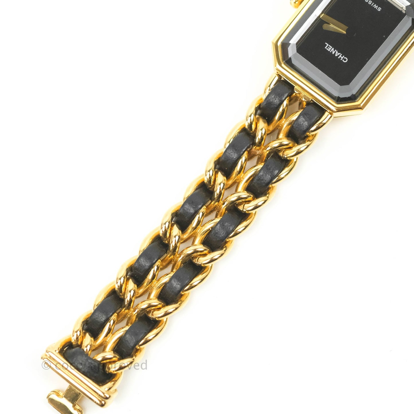 Chanel Vintage Première Watch Black Leather Gold Plated Size M