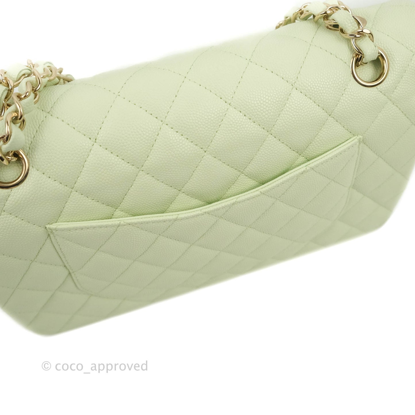 Chanel Classic M/L Medium Flap Quilted Avocado Green Caviar Gold Hardware